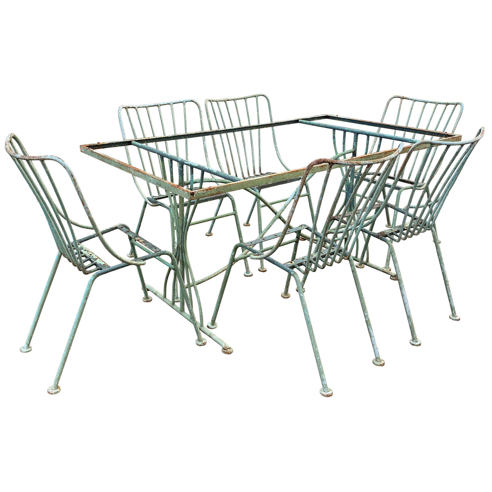Modernist Outdoor Wrought Iron Set of Table and 6 Chairs