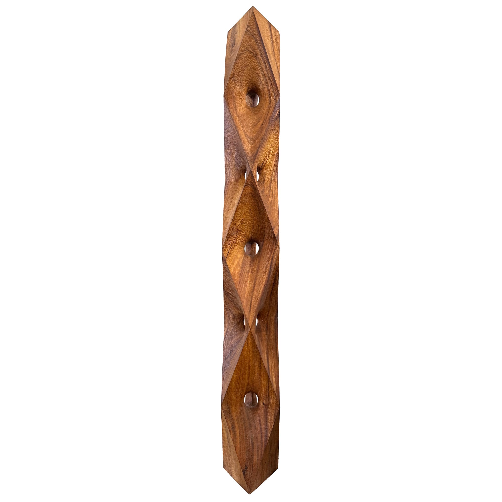 Monumental Geometric Carved Wood Totem Sculpture by Aleph Geddis
