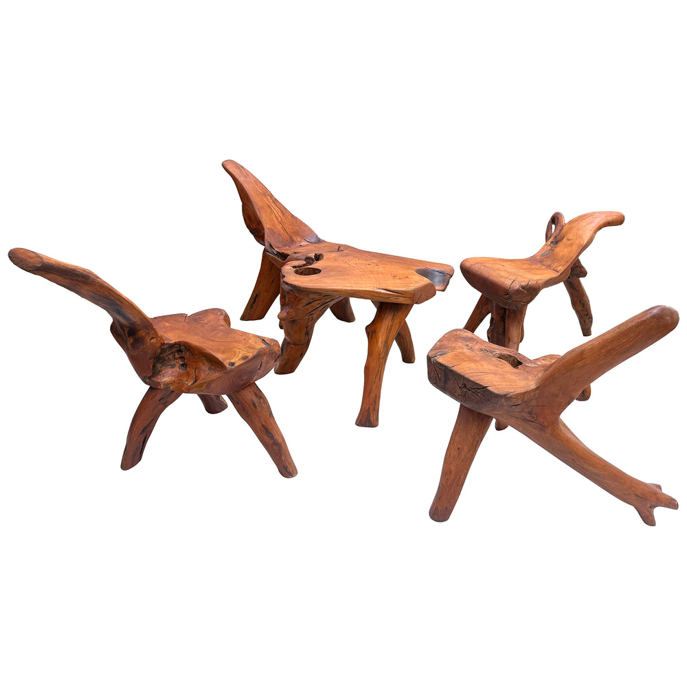 5-Piece Wood Organic Modern Outdoor Table & Chairs Set
