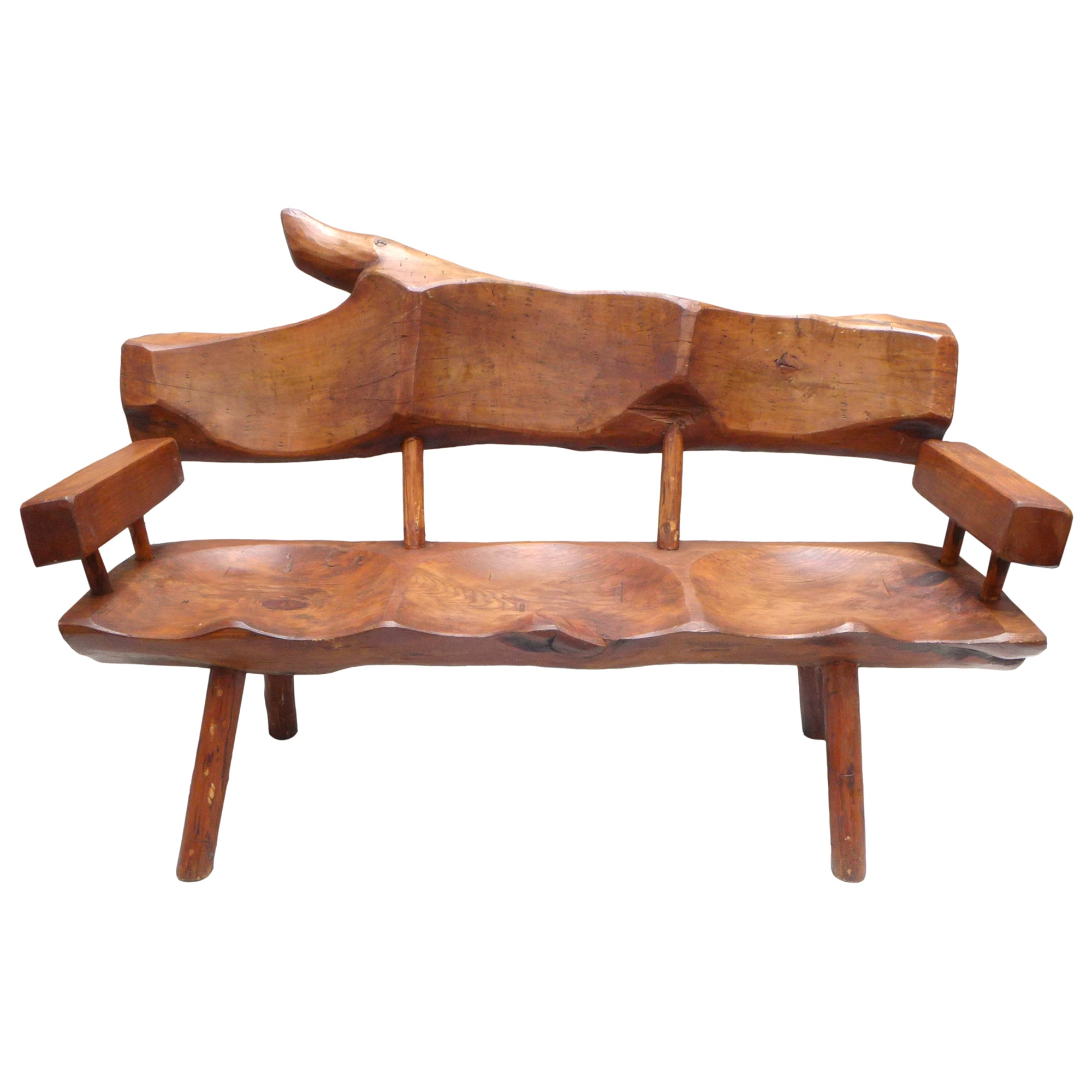 Organic Modern Carved Wood Bench