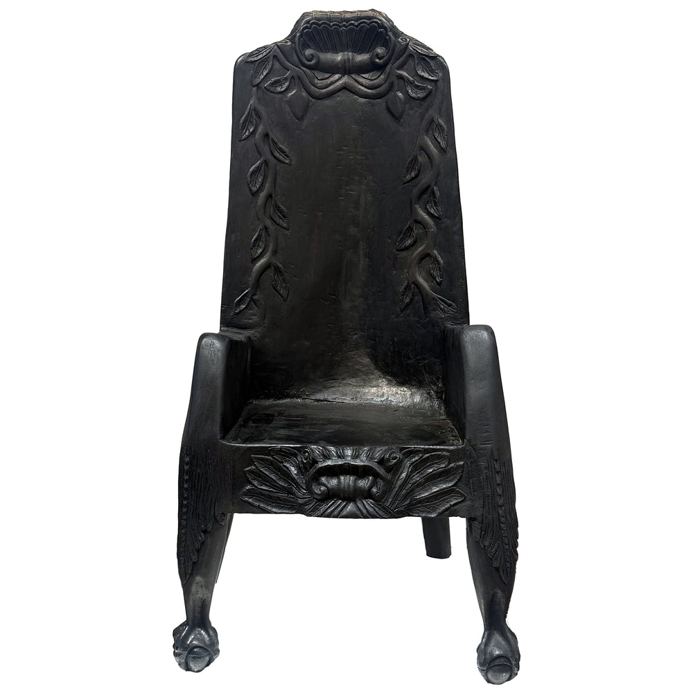 Ornamented Ebonized Carved Wood Throne