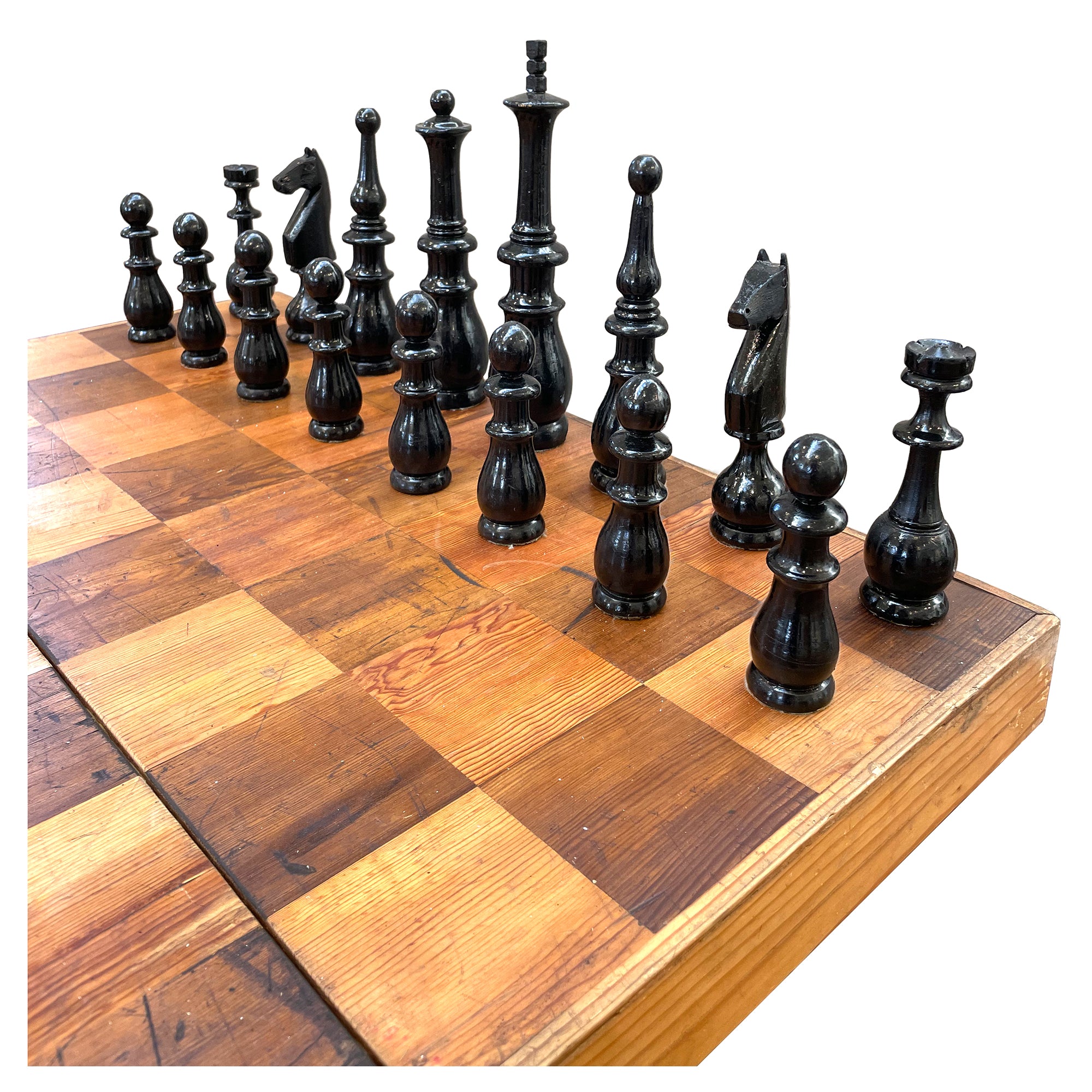 Oversized Carved Wood Chess Set with Hinged Board-Box