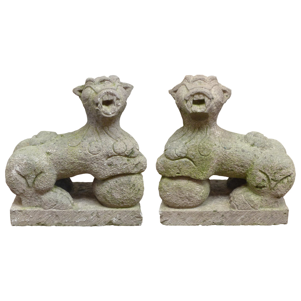 Pair of 19th Century Carved Stone Foo Dogs