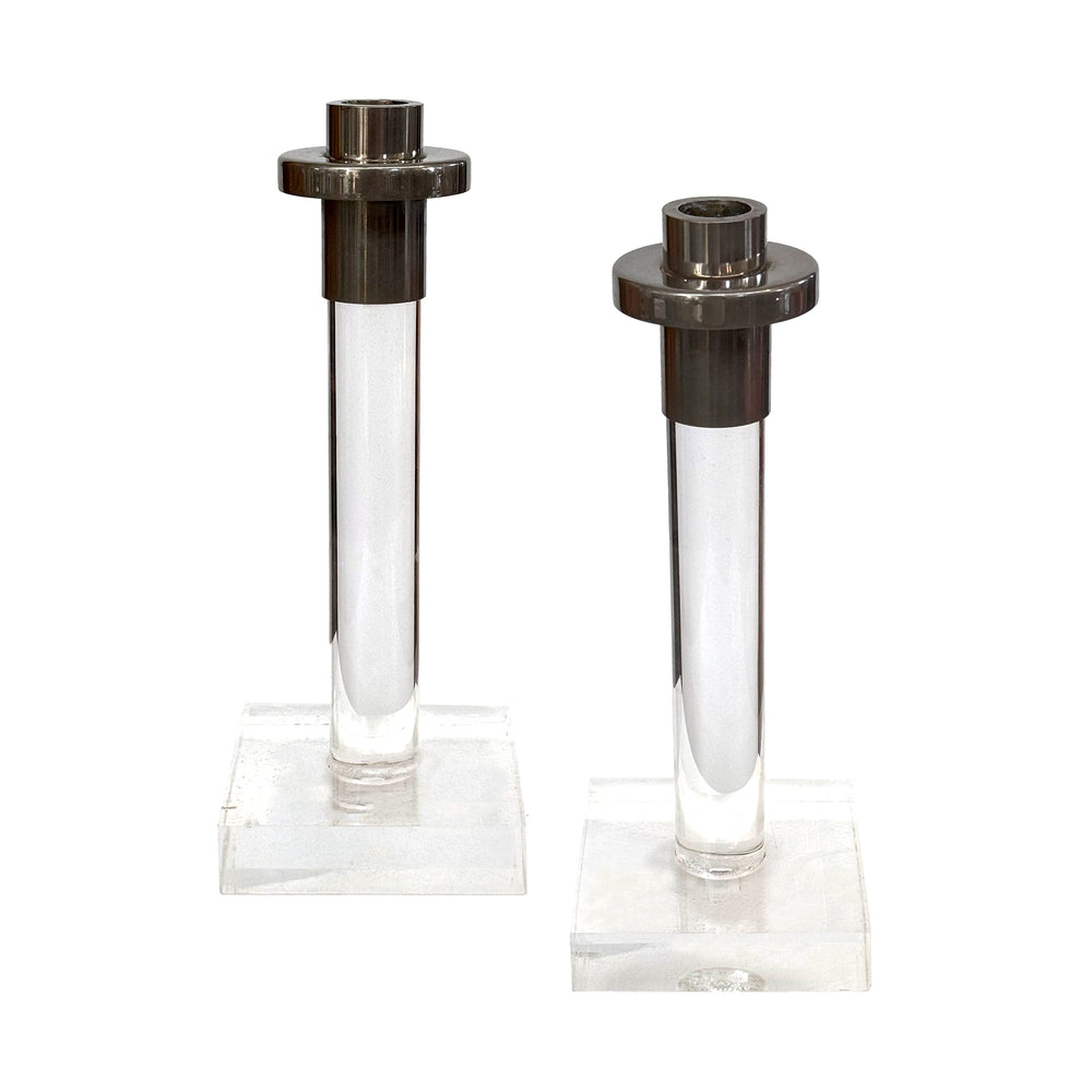 Pair of Acrylic & Nickle Candlesticks by Dorothy Thorpe