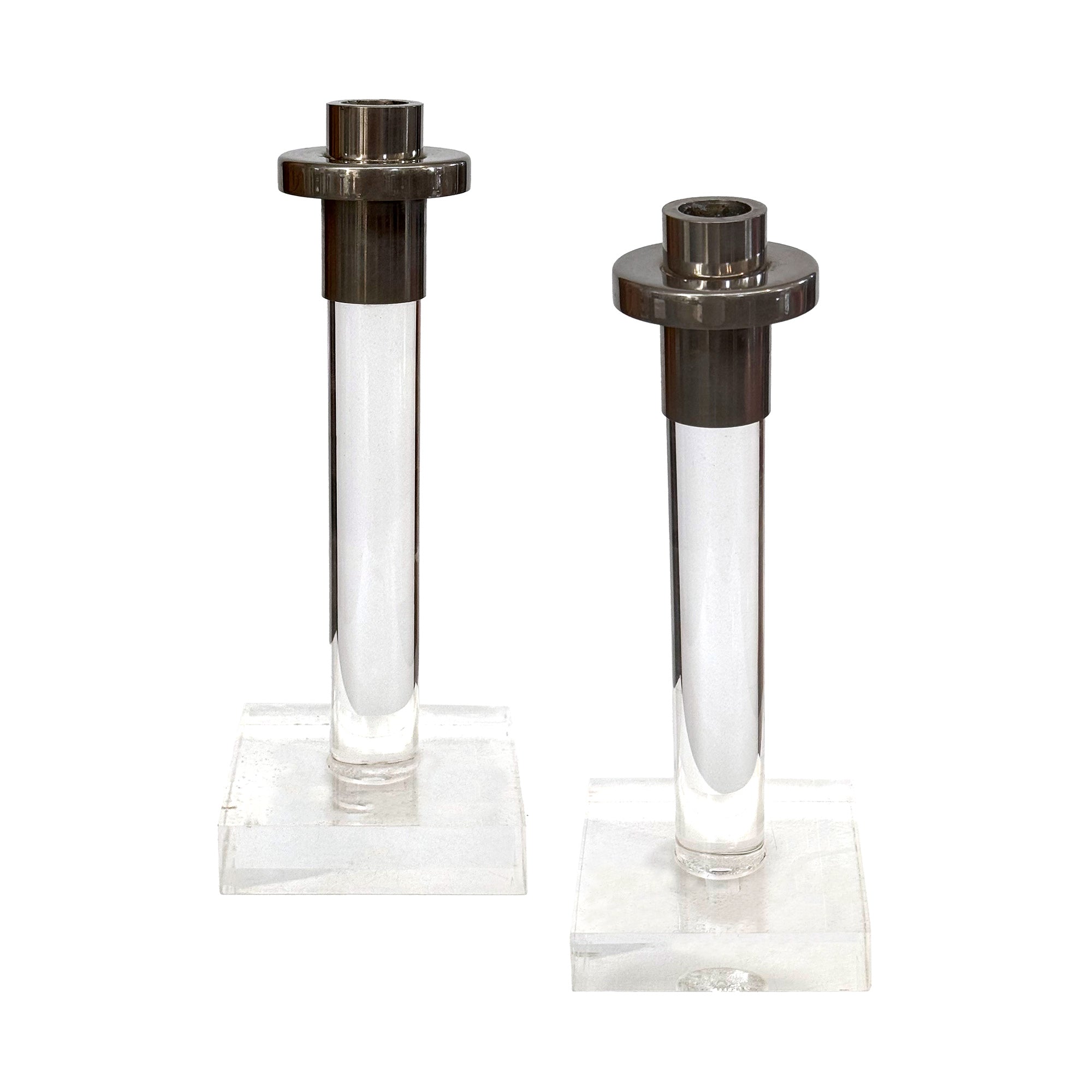 Pair of Acrylic & Nickle Candlesticks by Dorothy Thorpe
