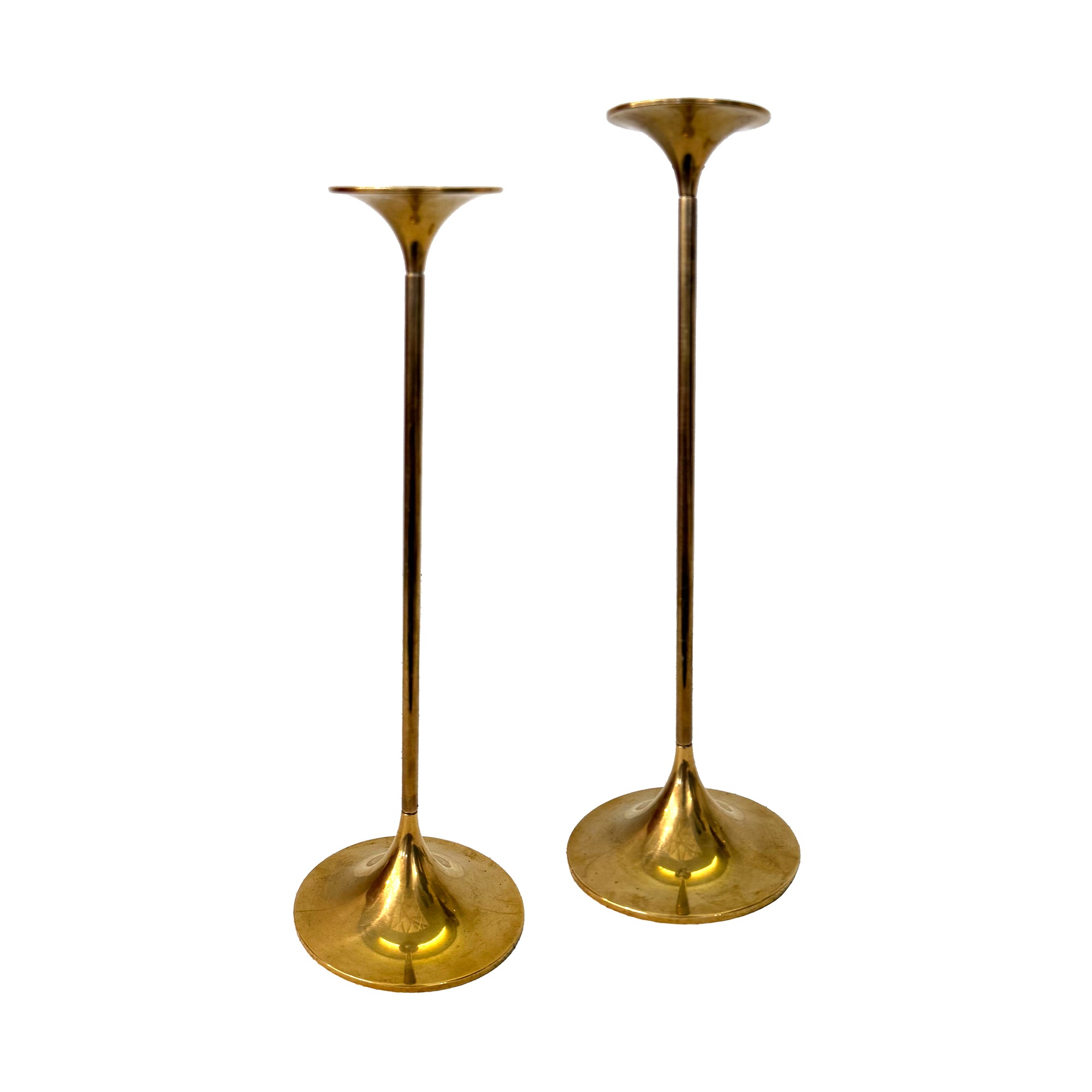 Danish Pair of Brass Candlesticks with Adjustable Height