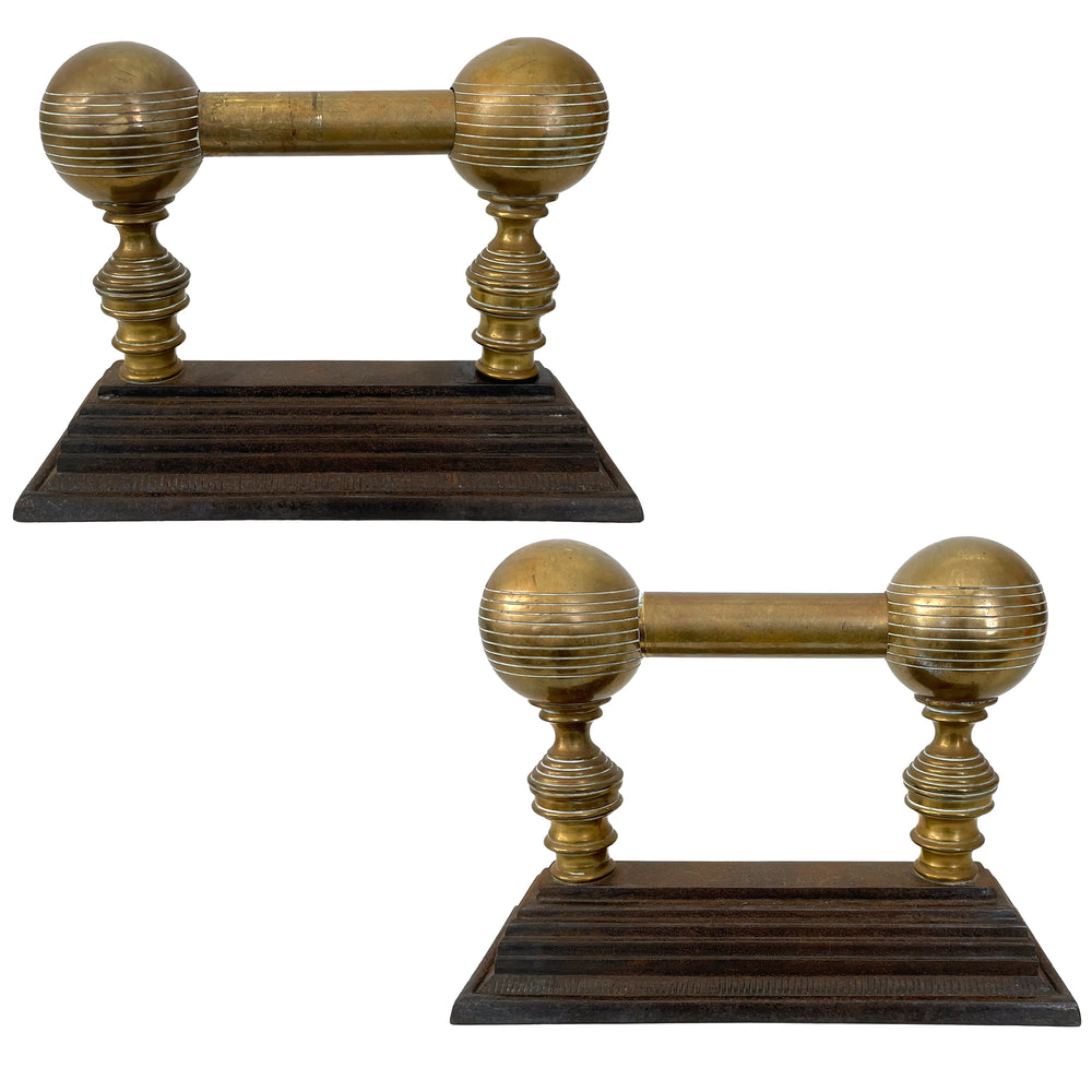 Pair of Brass & Iron Andirons