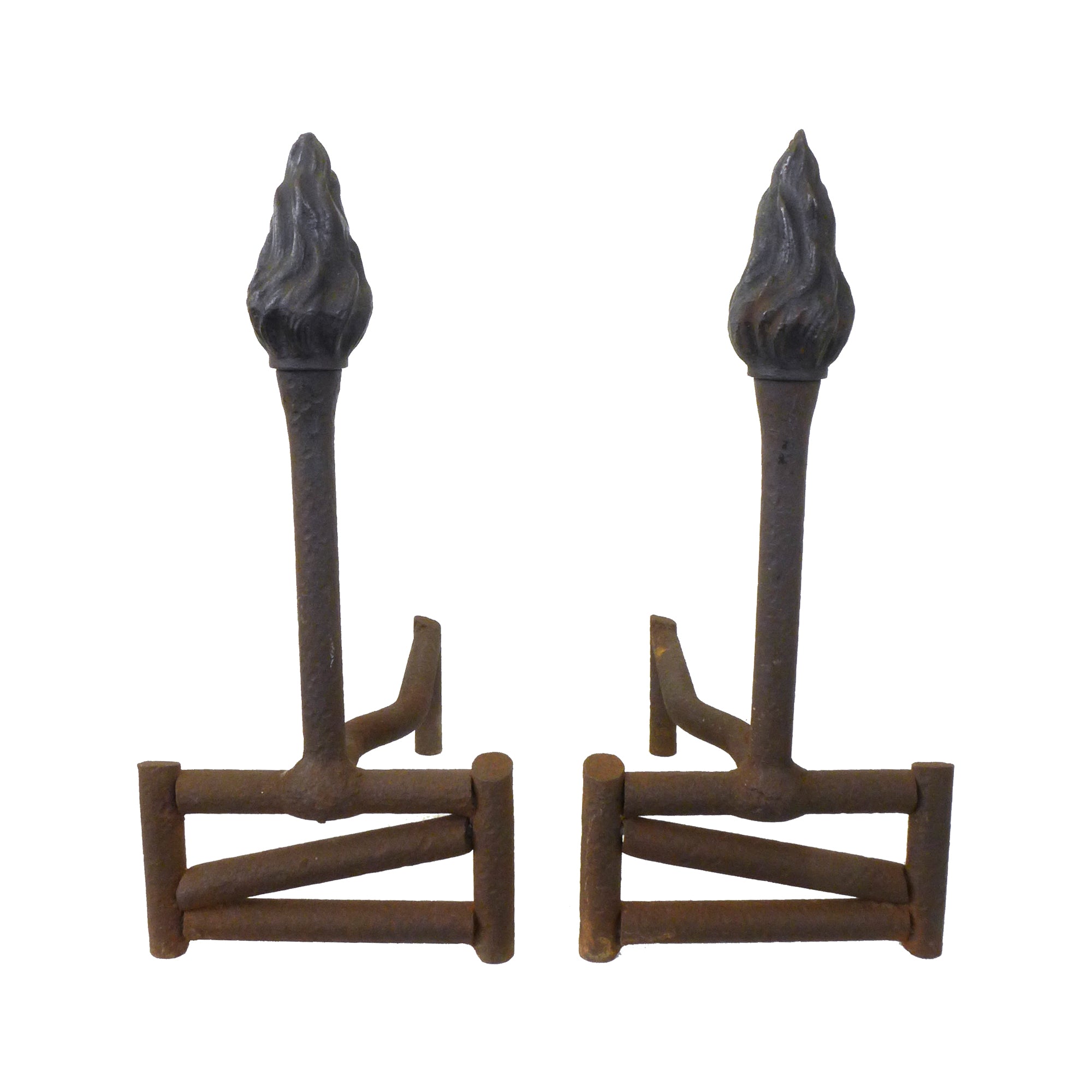 Pair of Cast Iron Torch Andirons