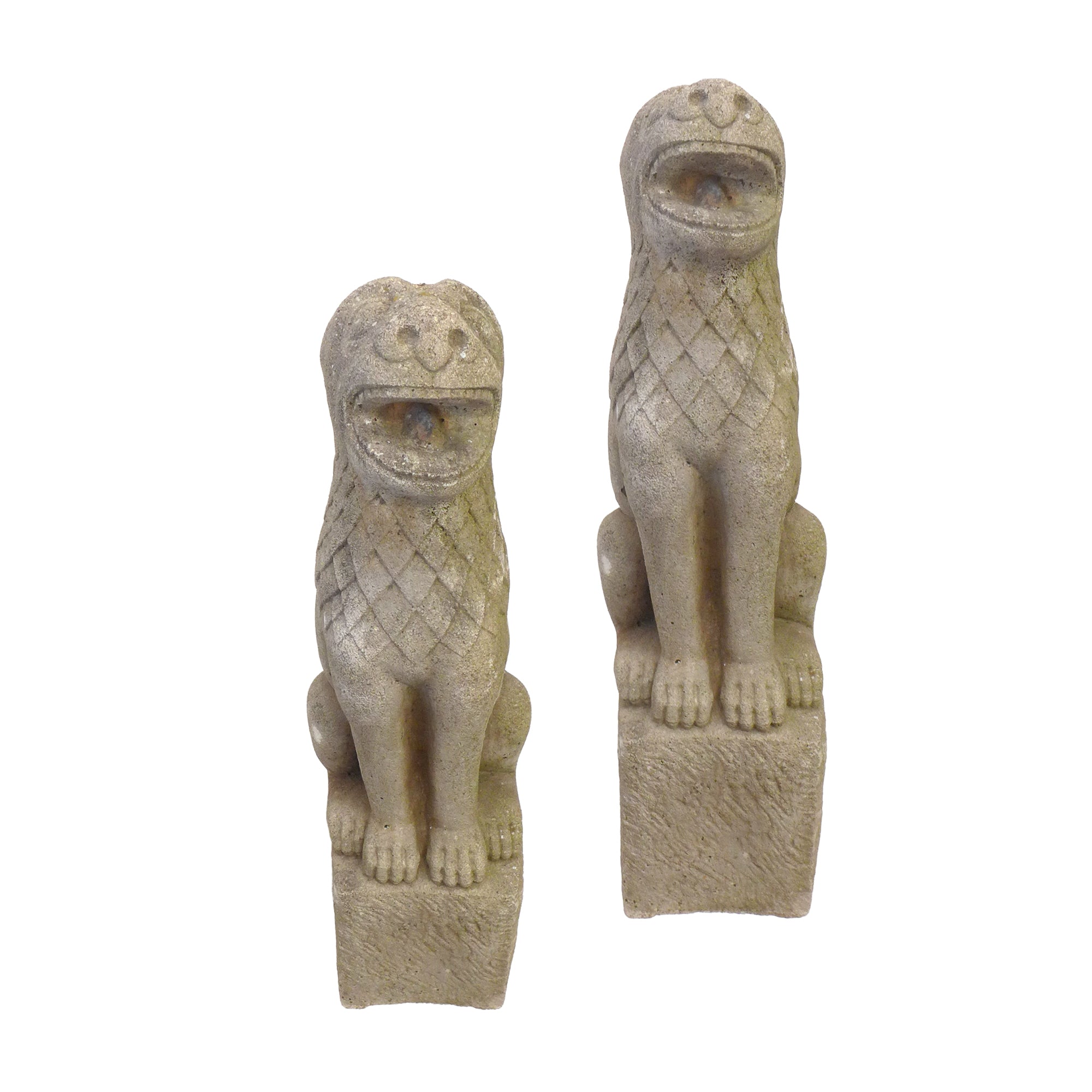 Pair of Cast Sandstone Shishi Dogs