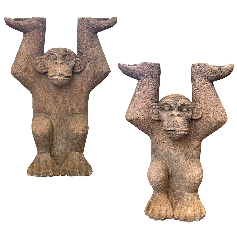 Pair of Cast Stone Stylized Chimpanzee Table Base Statues