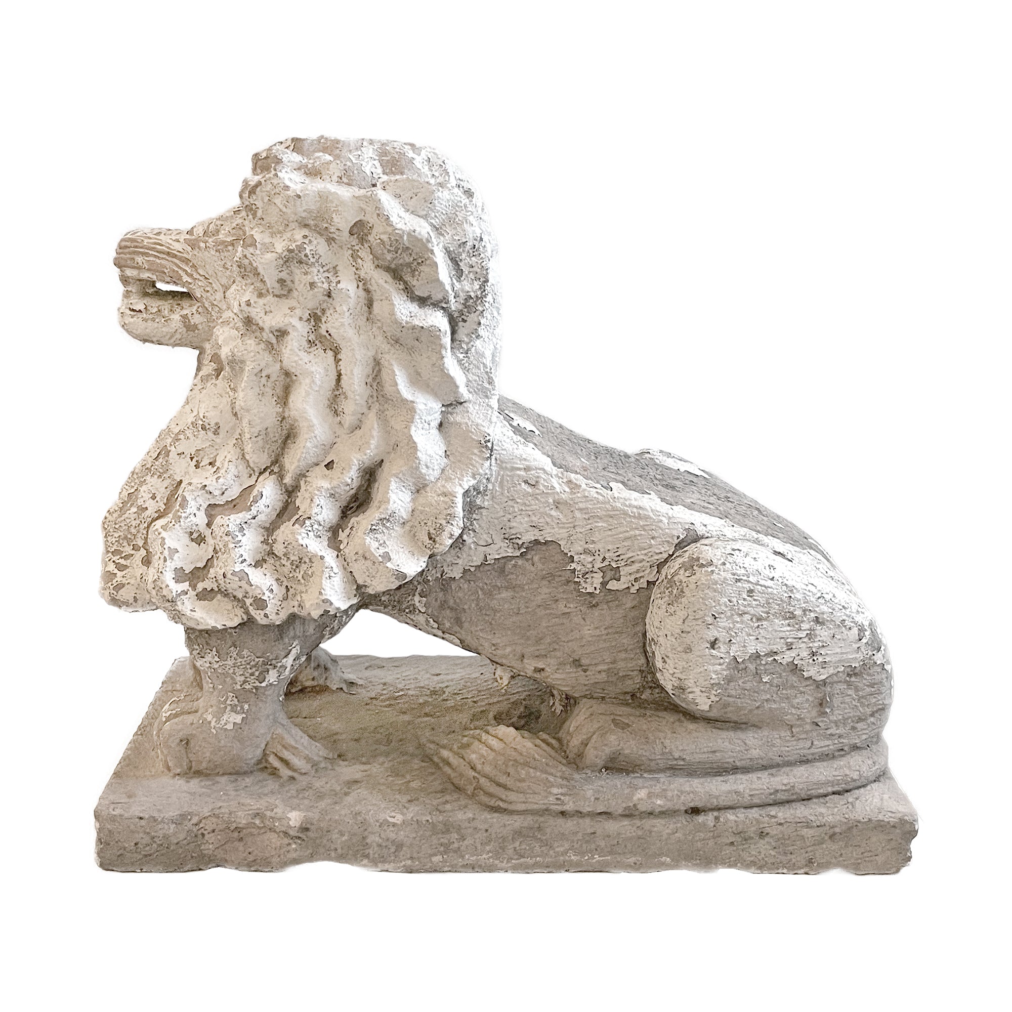 Pair of Cast Stone Stylized Lion Garden Sculptures