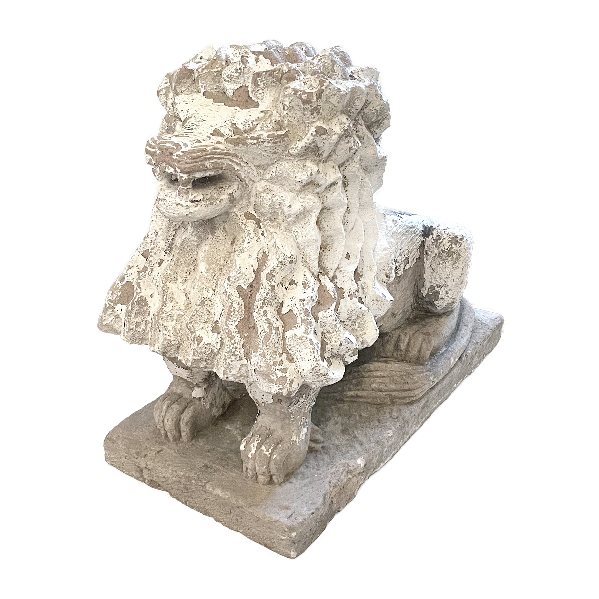 Pair of Cast Stone Stylized Lion Garden Sculptures