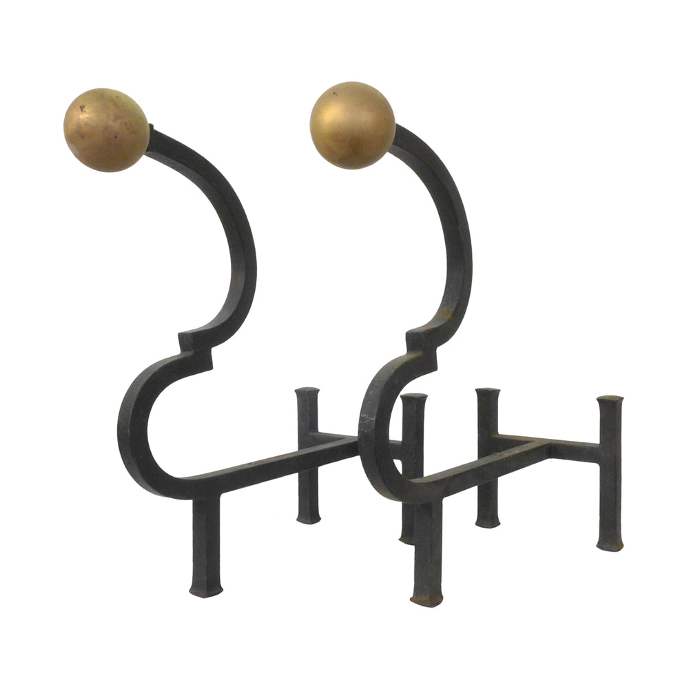 Pair Iron Andirons with Brass Balls