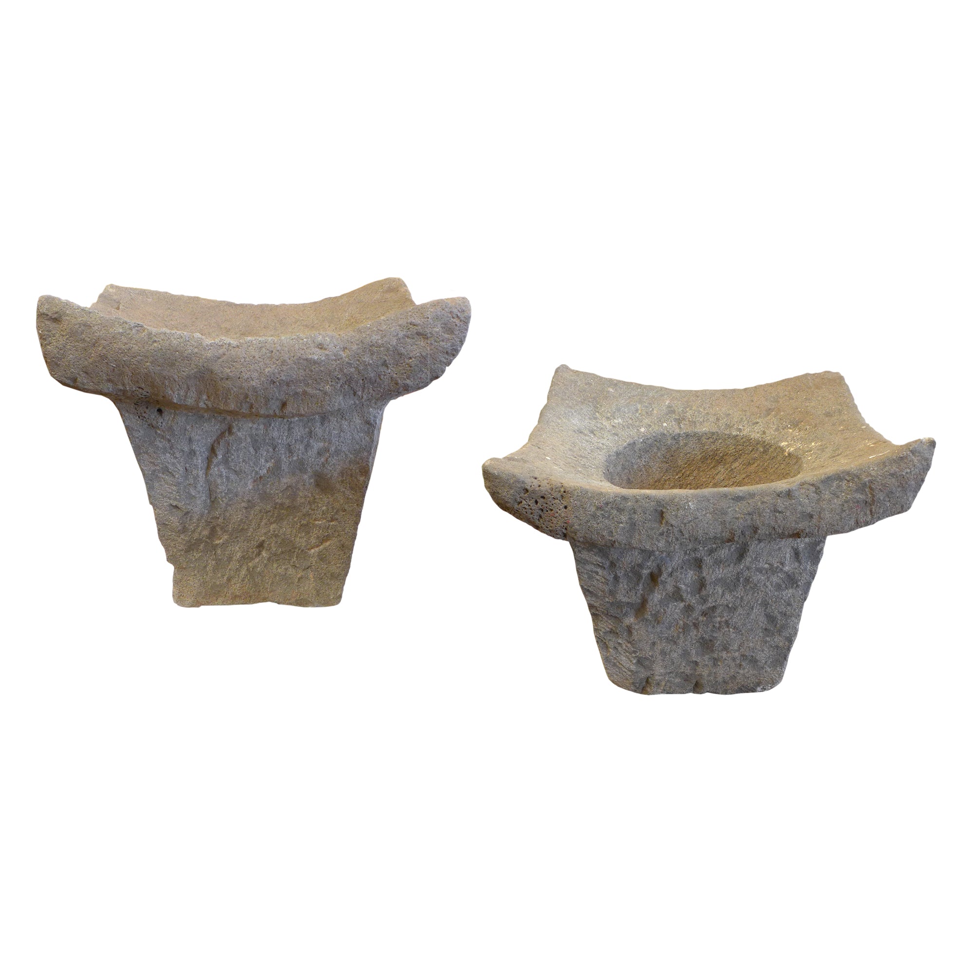 Pair of Early 20th Century Carved Stone Planters