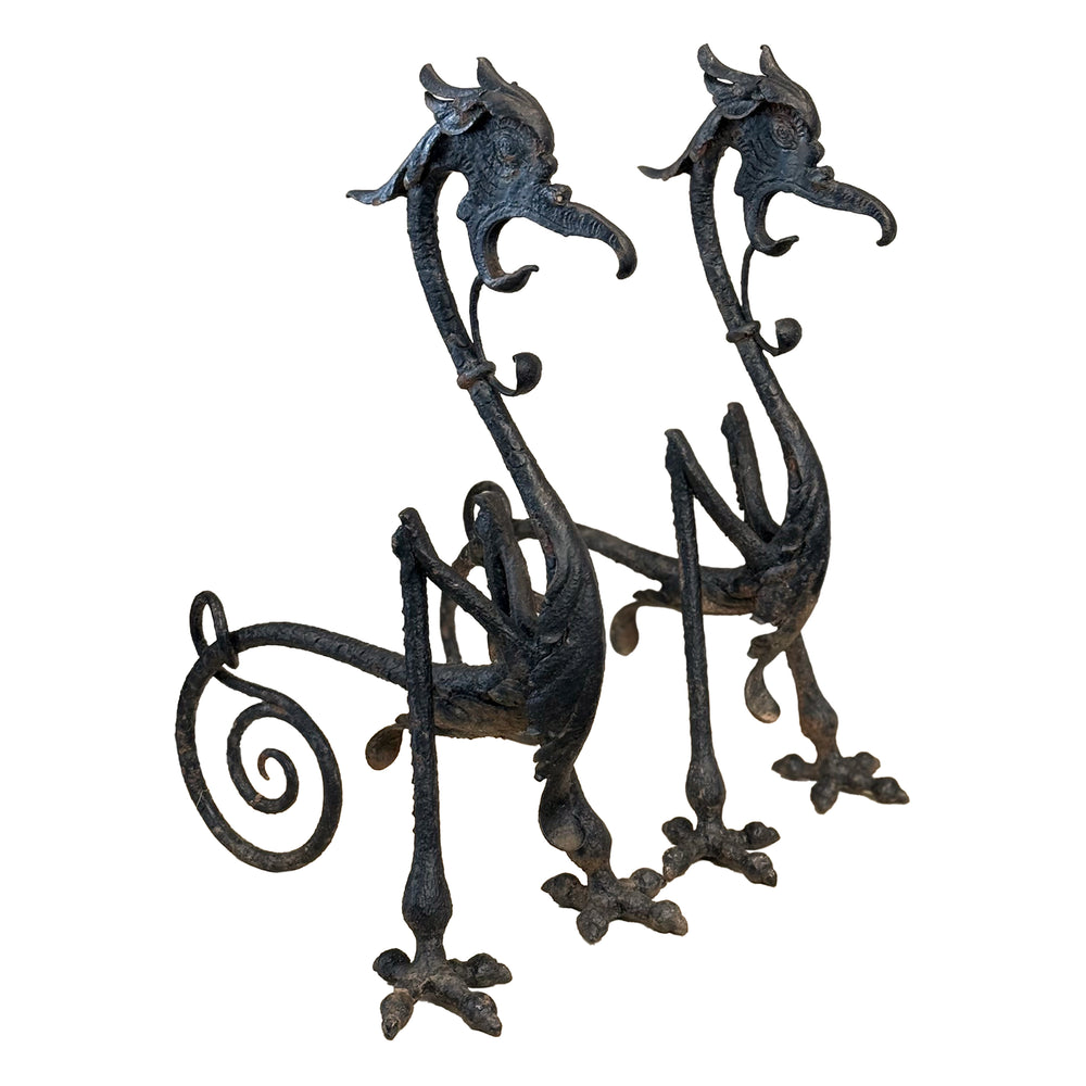 Pair of Early 20th Century Fantasy Dragon Andirons