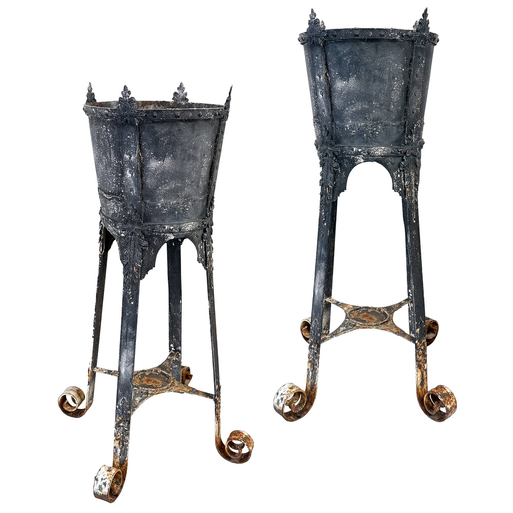 Pair of Early 20th Century Riveted Iron Planter Stands
