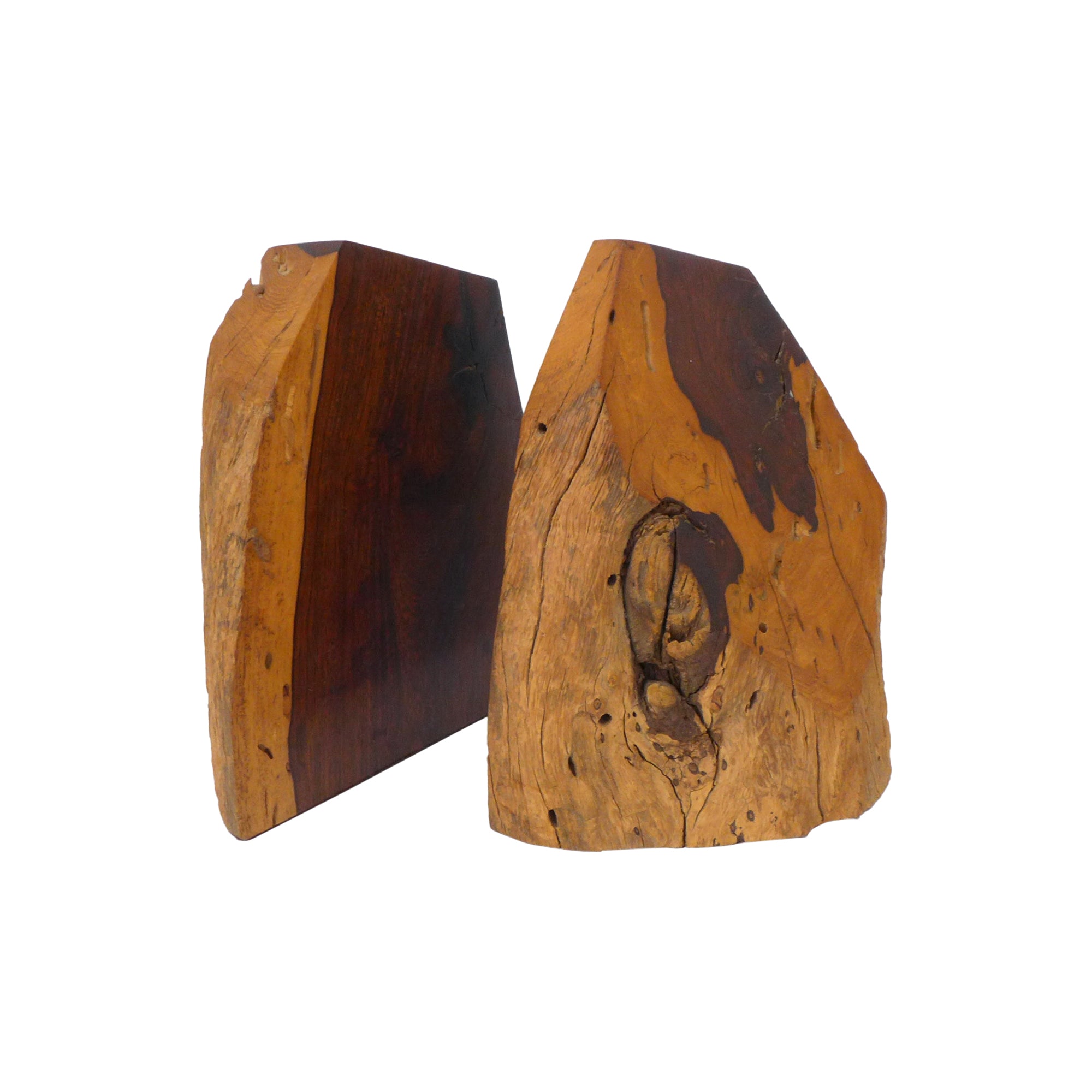 Pair of Faceted Chunky Burl Wood Bookends