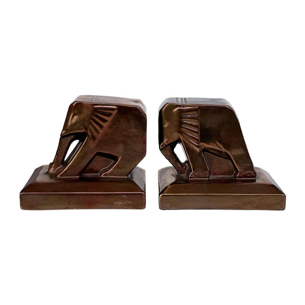Pair of Glazed Ceramic Elephants Bookends by Margaret Postgate for Cowan