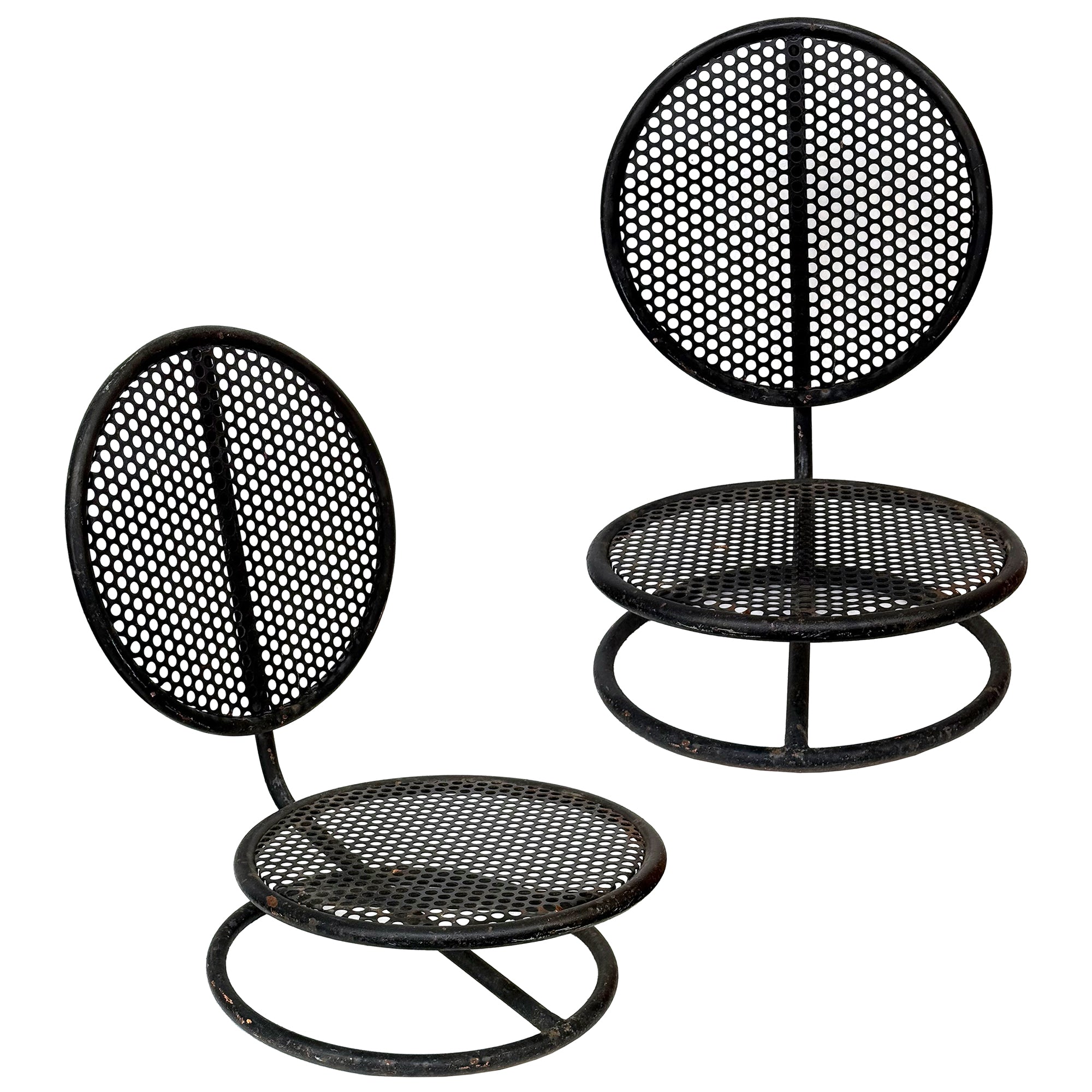Pair of Low Perforated Steel Outdoor Chairs by Wes Williams