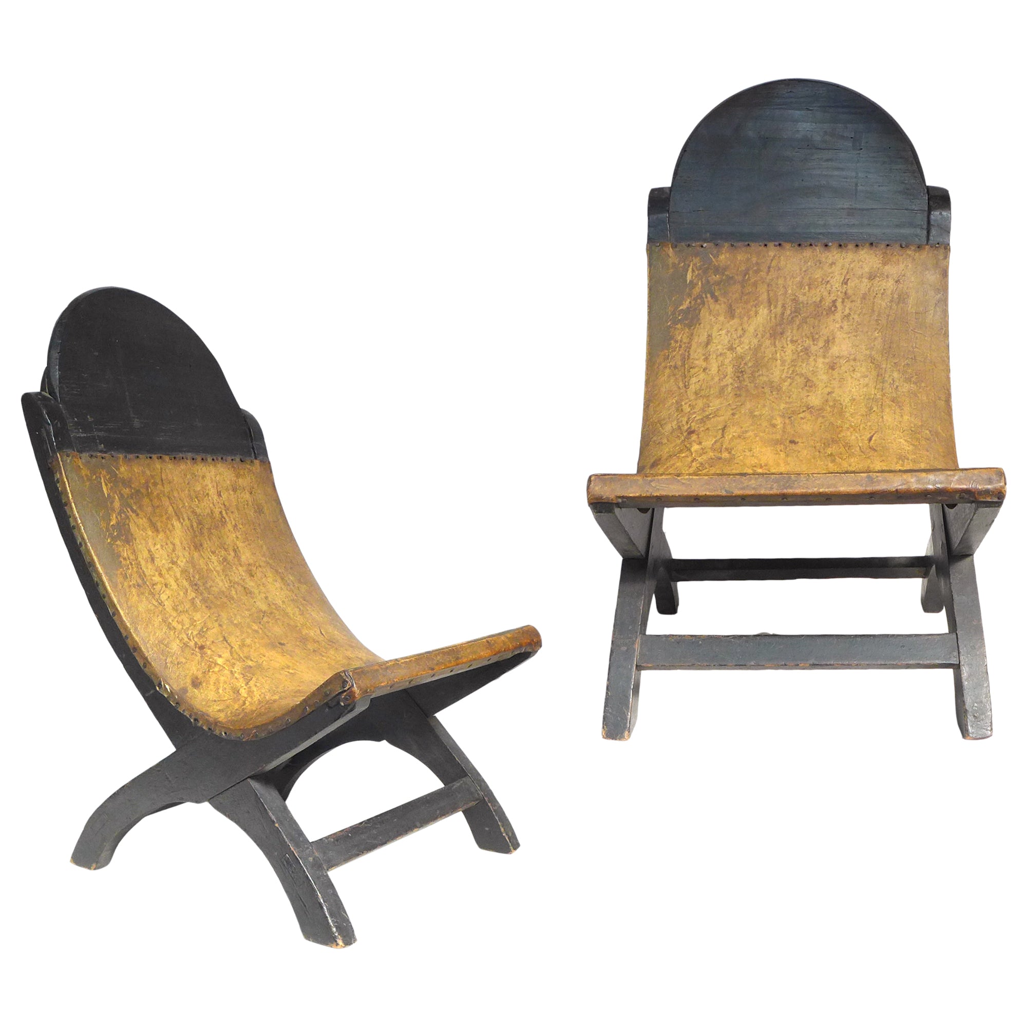 Pair of Mexican Wood & Parchment Side Chairs