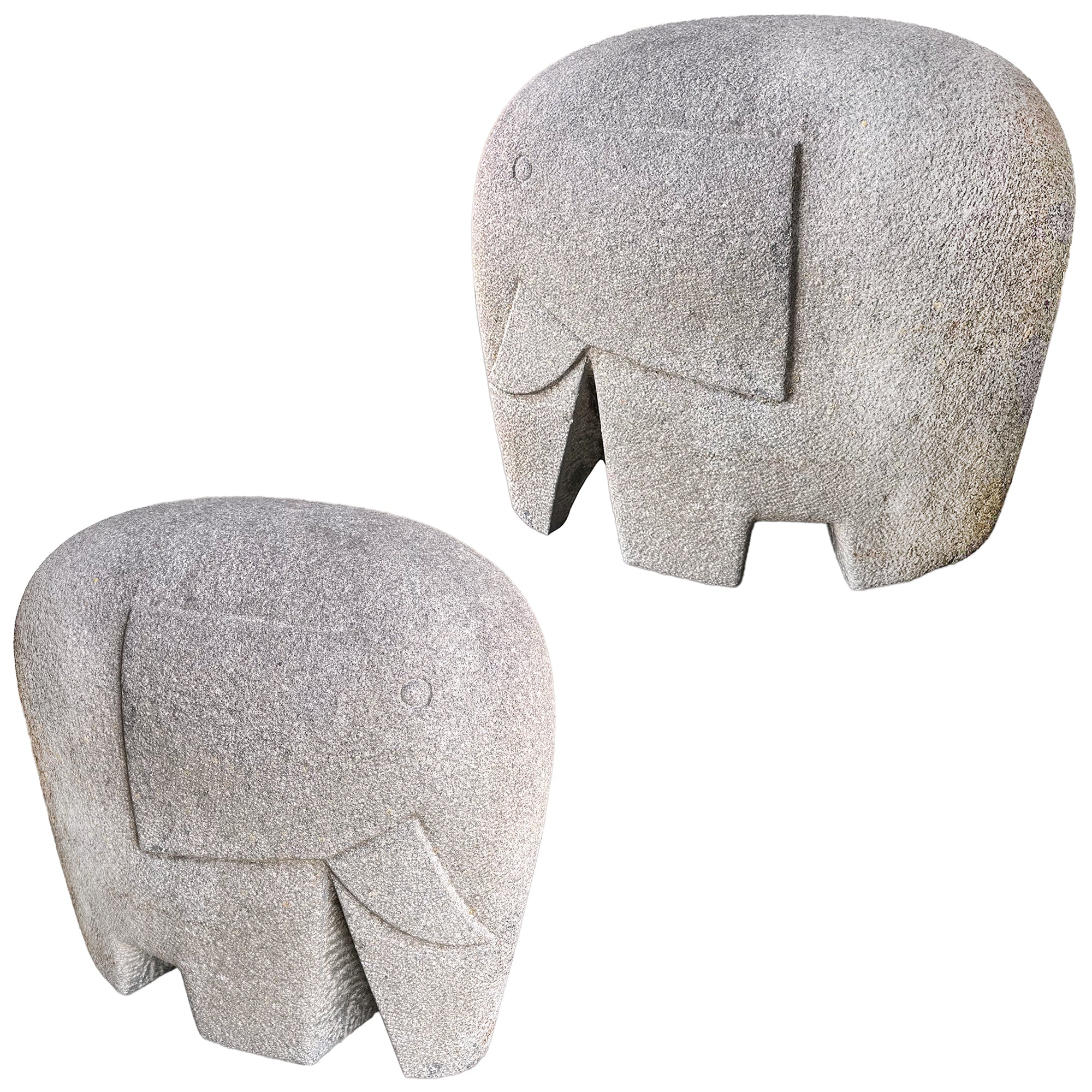 Pair of Modernist Carved Granite Stylized Elephant Sculptures