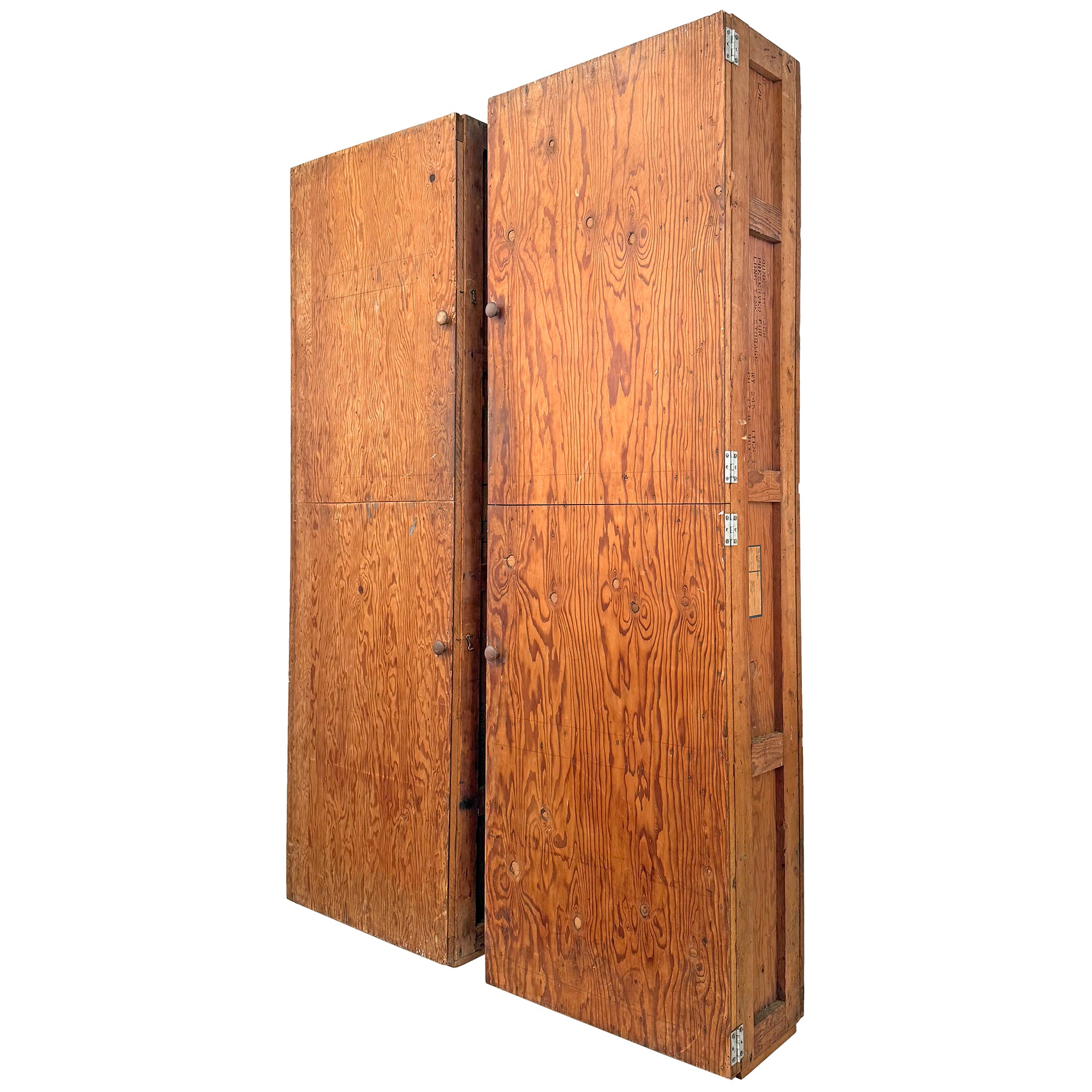 Pair of Monumental Rustic Plywood Cabinets