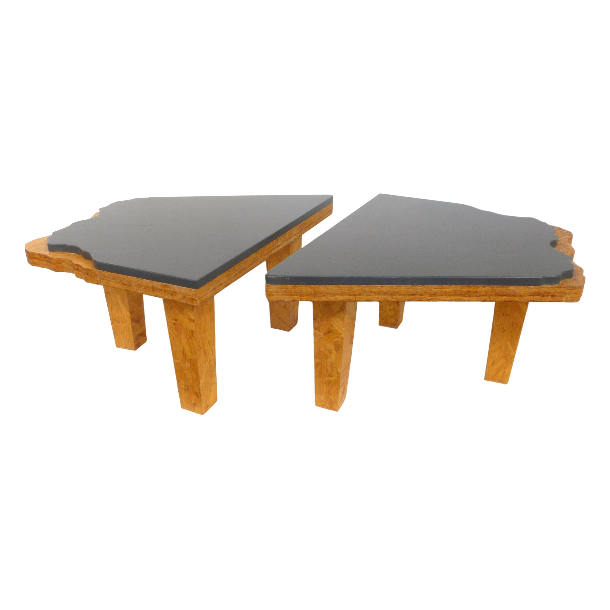 Pair of 1980s Sculptural Particle Board & Lacquered Wood Side Tables