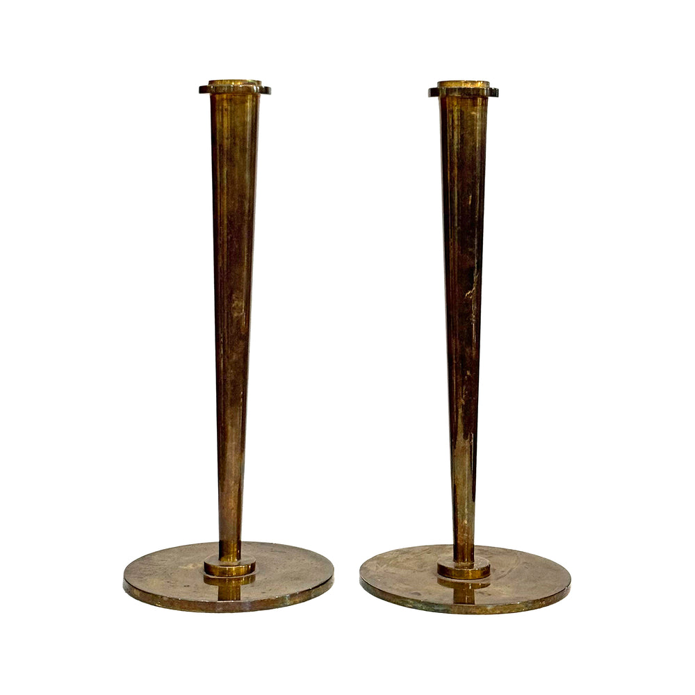 Pair of Slender Tapered Bronze Candlesticks