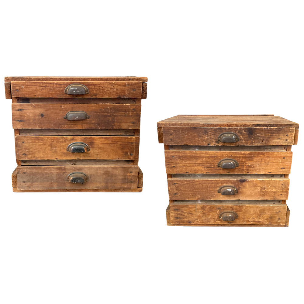 Pair of Small Rustic Wood Chests of Drawers