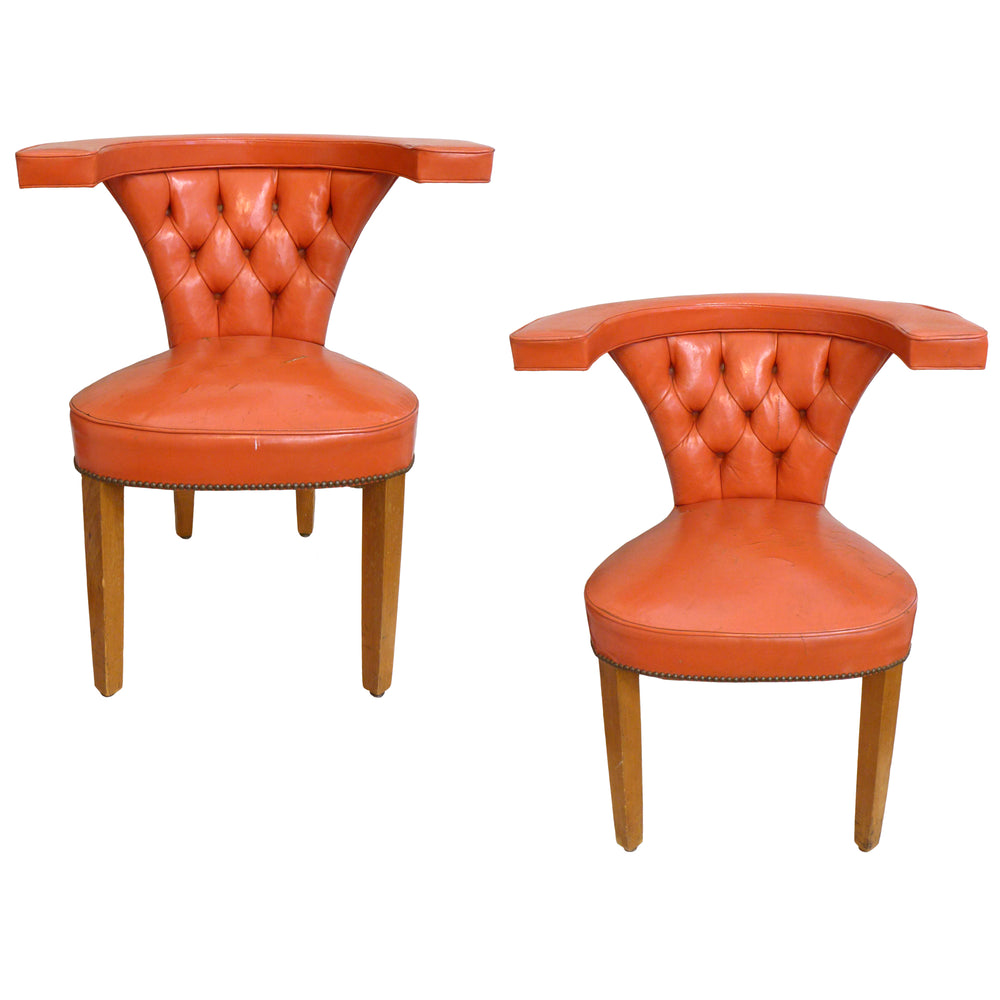Pair of Tufted Leather Cockfighting Chairs