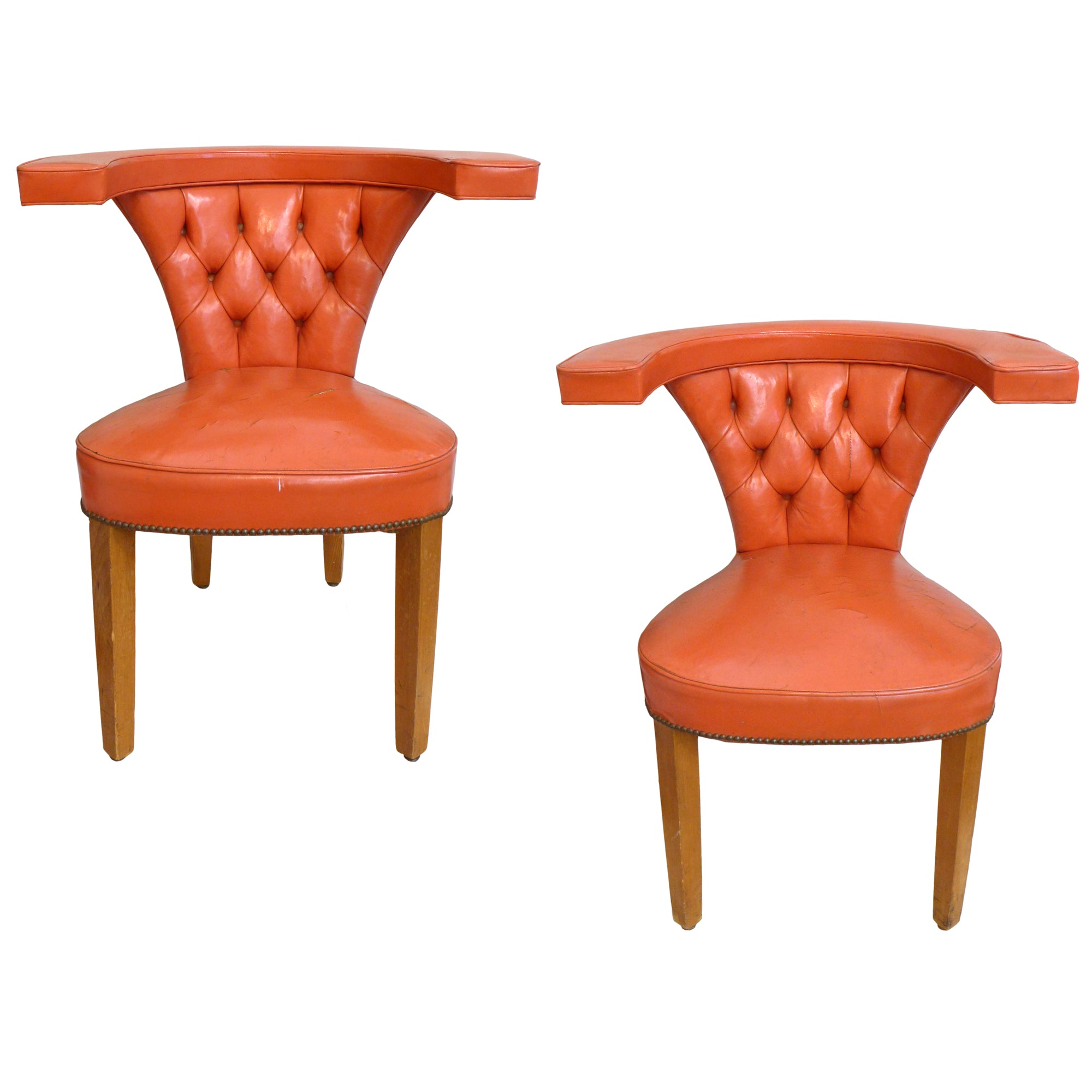 Pair of Tufted Leather Cockfighting Chairs