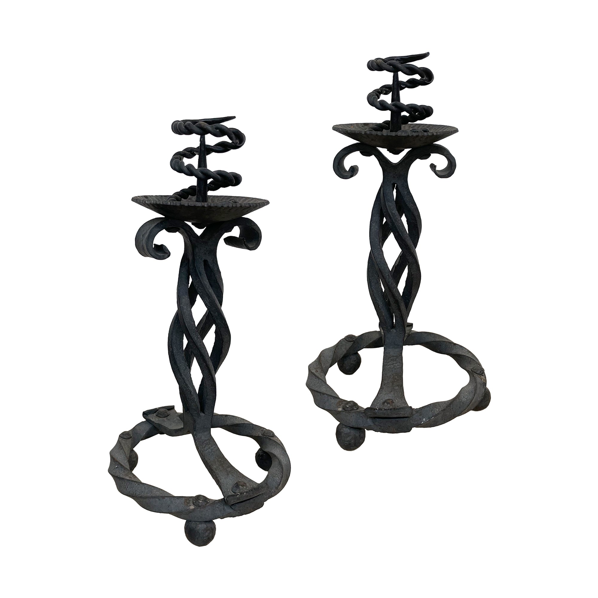 Pair of Twisting Wrought Iron Candlesticks