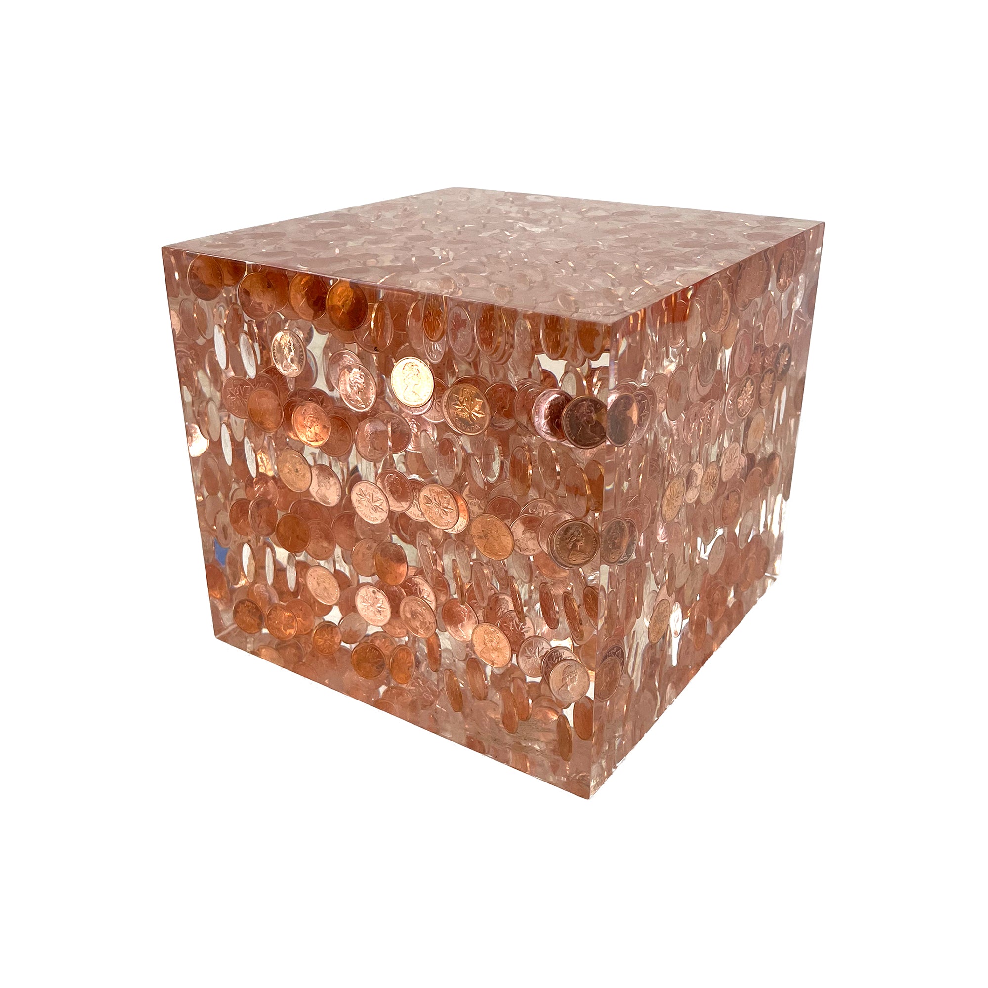 Acrylic Cube with Encased Pennies