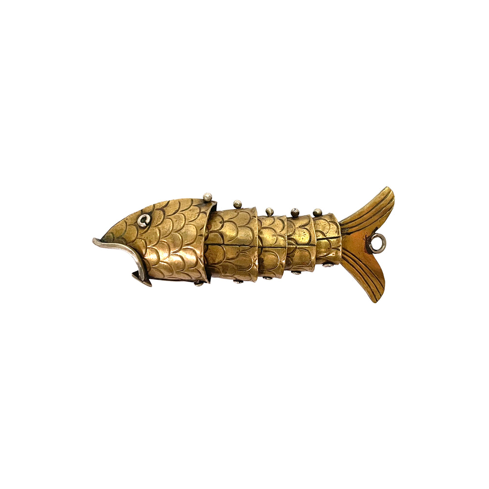 Petite Articulated Brass & Silver Fish Fob Bottle Opener