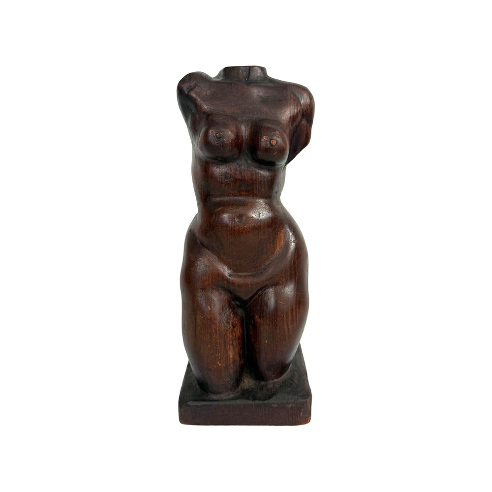 Petite Carved Wood Female Torso Sculpture