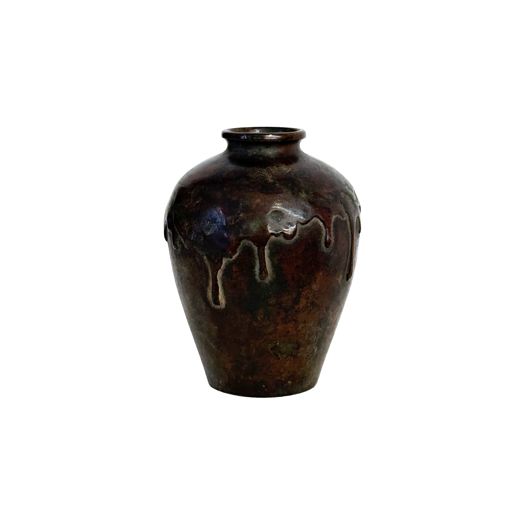 Petite Japanese Bronze Dripping Vase with Applied Patina