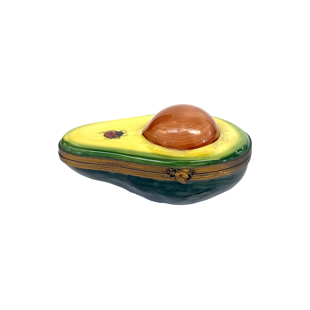 Petite Limoges Porcelain Avocado Box with Bugs Decoration
