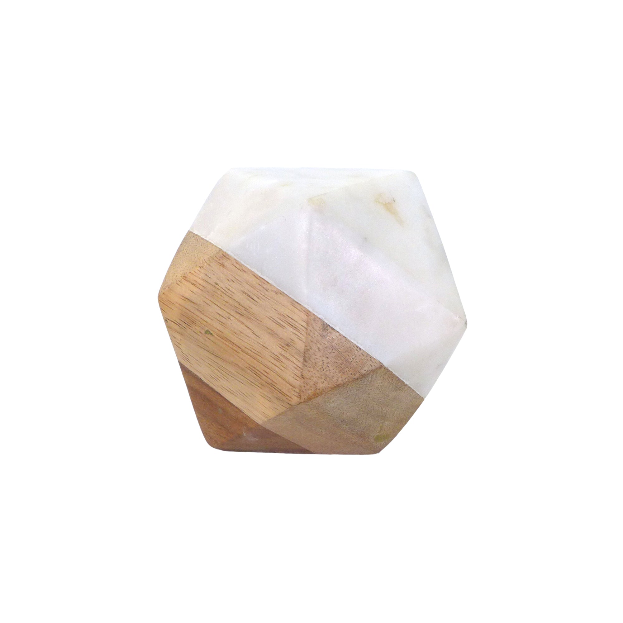 Petite Marble & Laminated Wood Icosahedron Sculptural Object