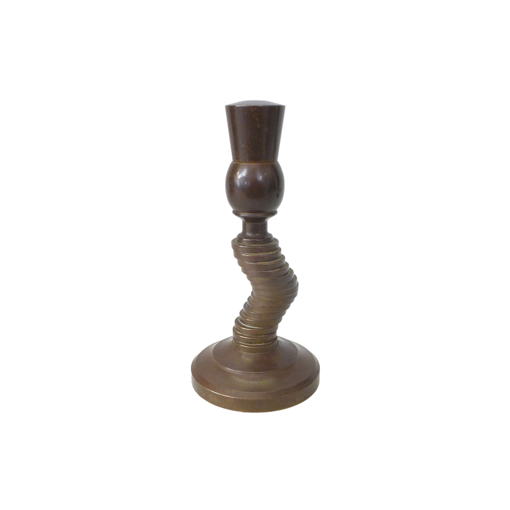 Petite Modernist Machined Bronze Spiraling Candlestick