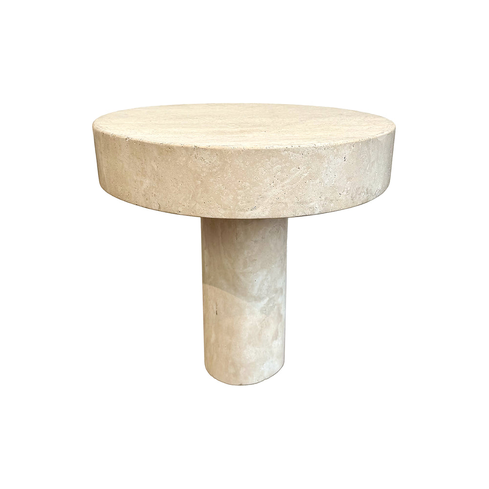 Petite Round Solid Travertine Side Table