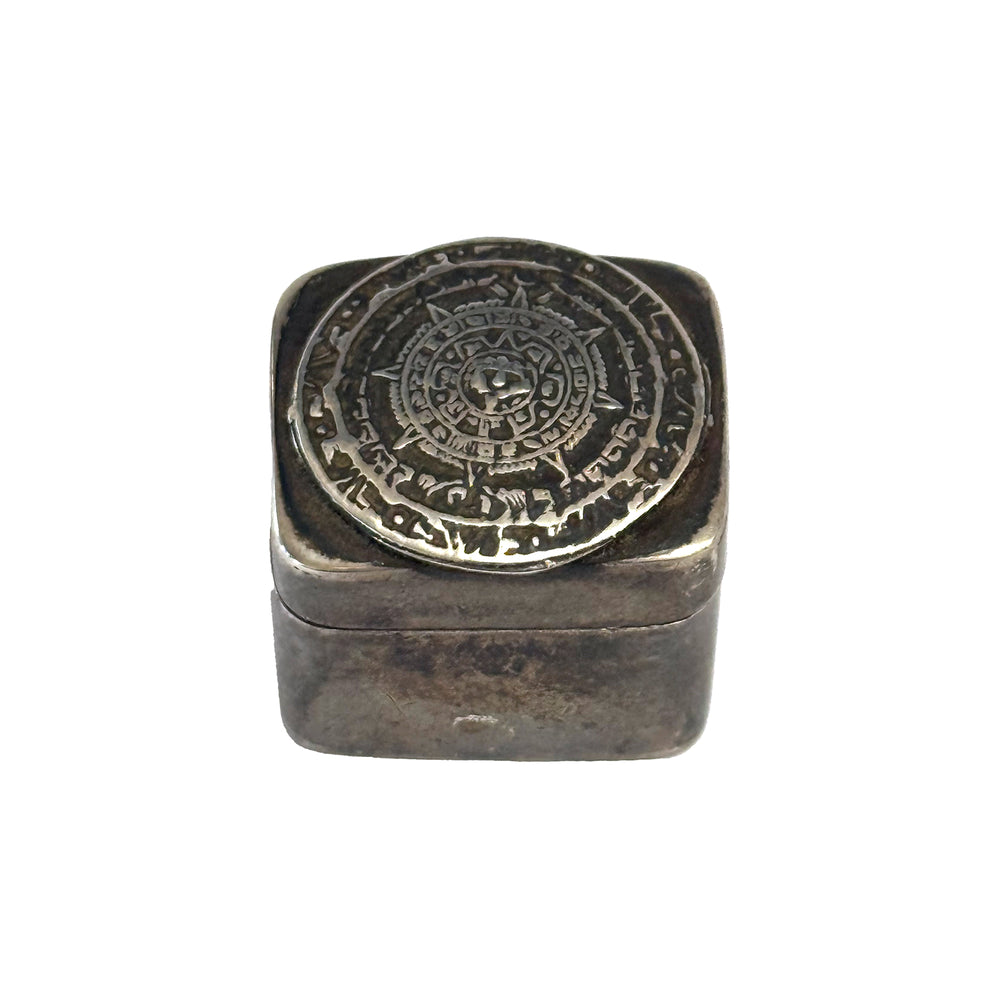 Petite Sterling Pill Box with Aztec Calendar