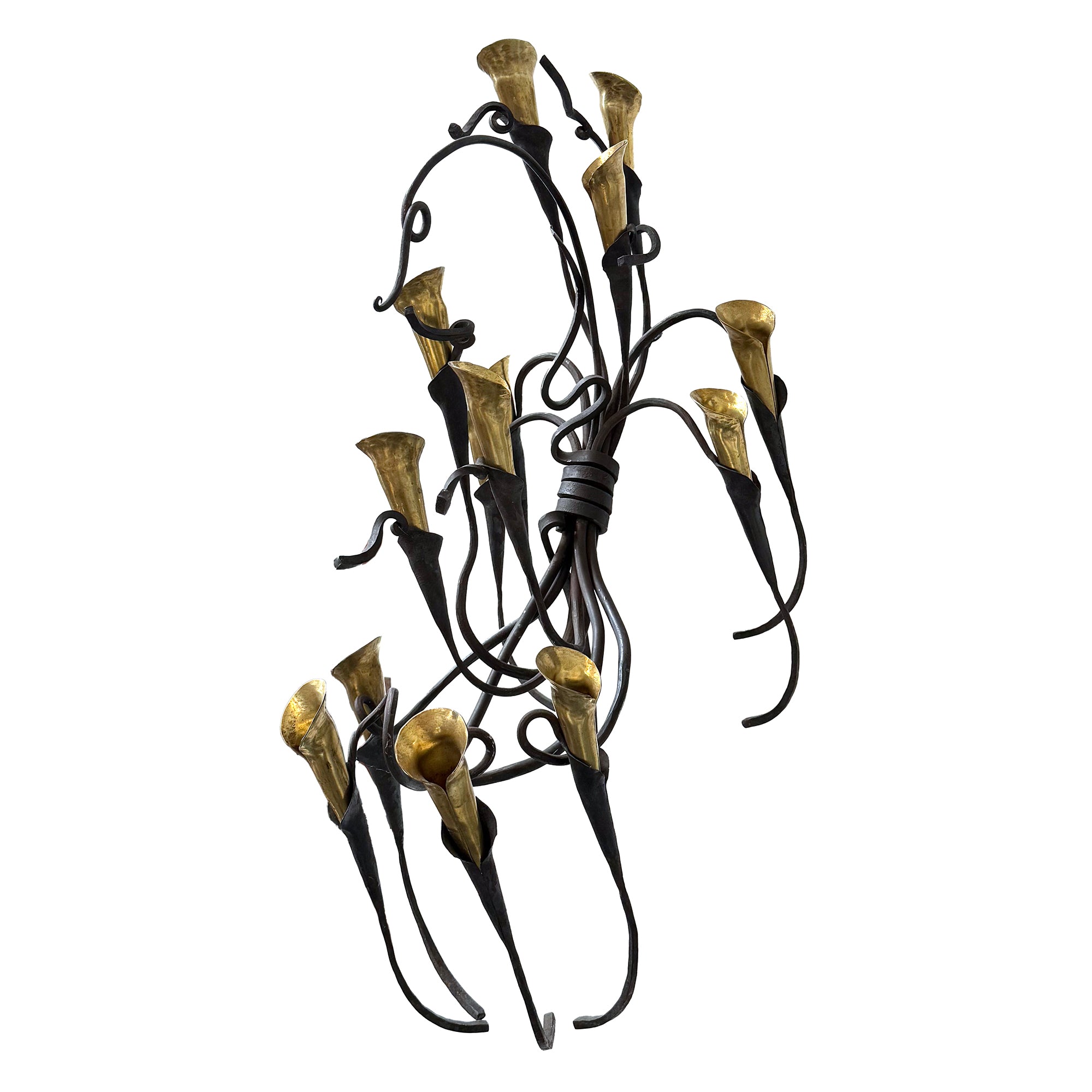 Phylomorphic Brass & Wrought Iron Candelabrum Wall Sconce by Jack Brubaker
