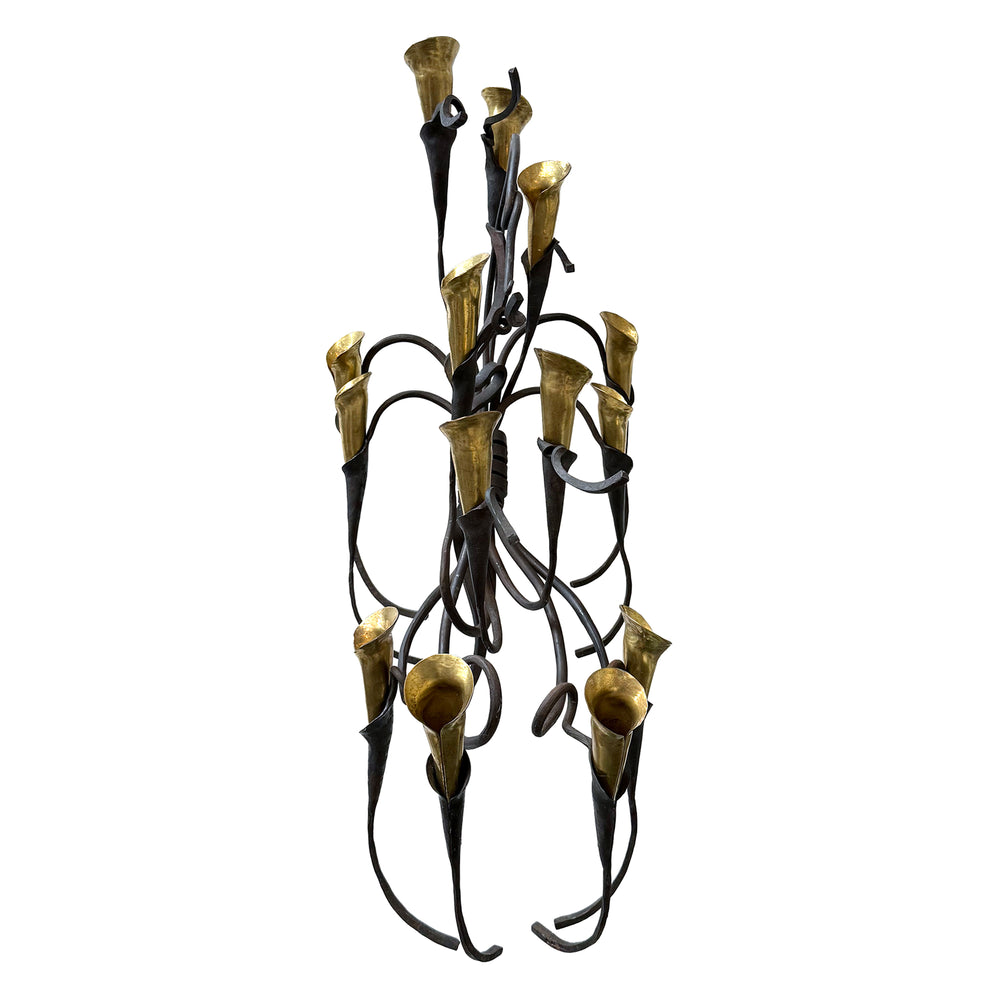 Phylomorphic Brass & Wrought Iron Candelabrum Wall Sconce by Jack Brubaker