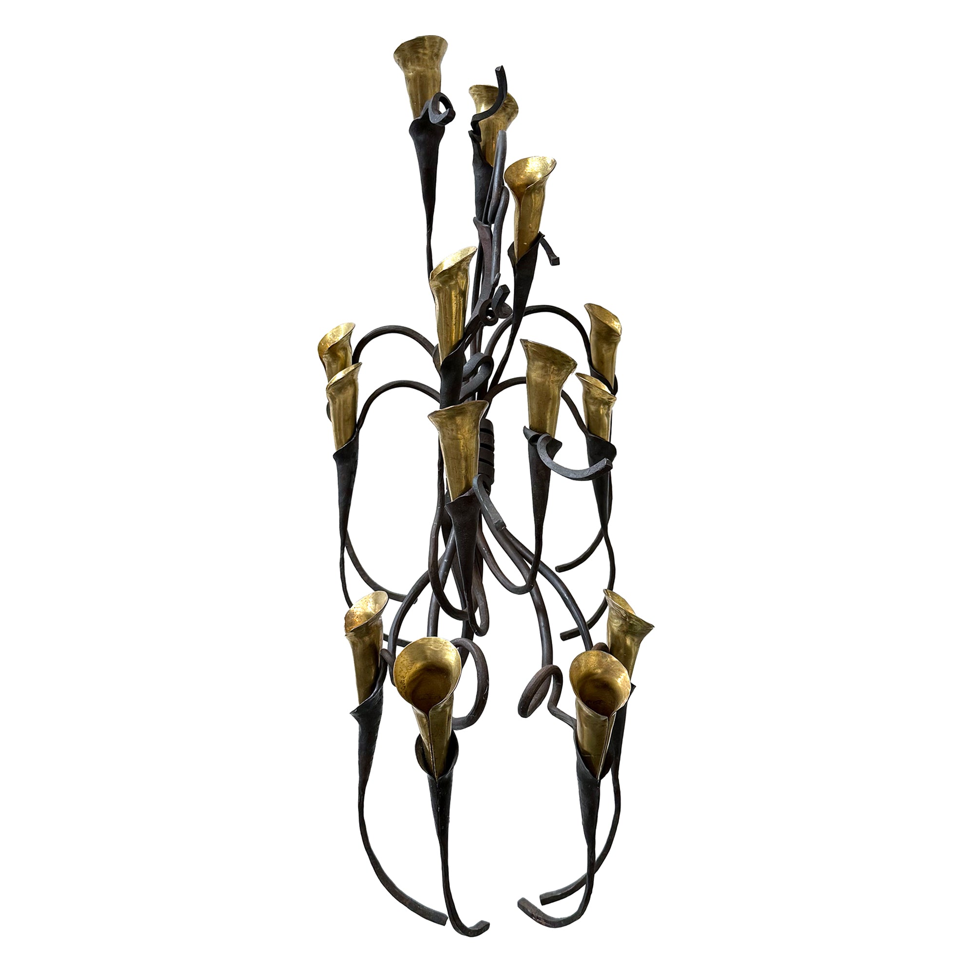 Phylomorphic Brass & Wrought Iron Candelabrum Wall Sconce by Jack Brubaker