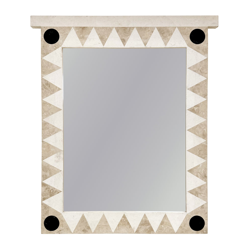 Post-Modern Travertine Marquetry Frame Mirror