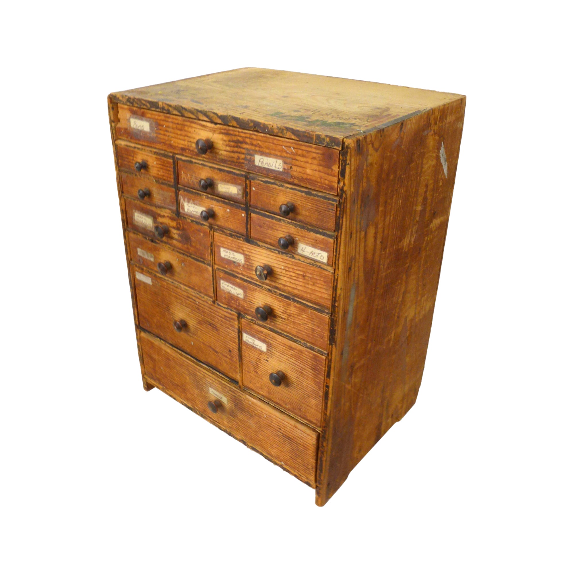 Primitive Wood Tool Chest of Drawers