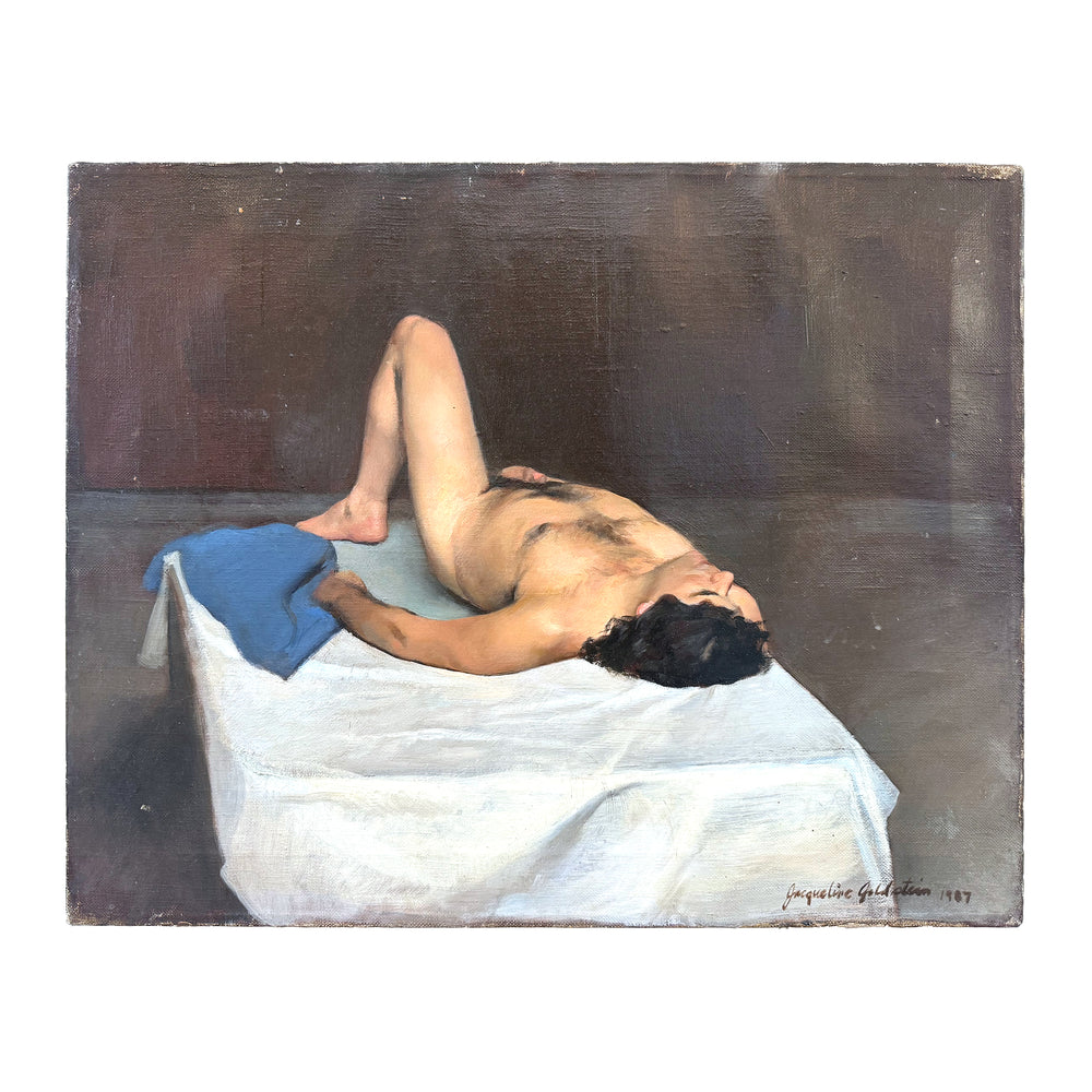 Reclining Male Nude Painting in Acrylic on Canvas by Jacqueline Goldstein