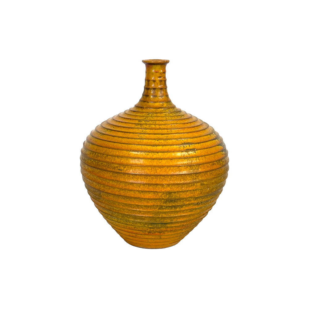 Ribbed Studio Ceramic Bud Vase with Yellow Glaze by Raymor