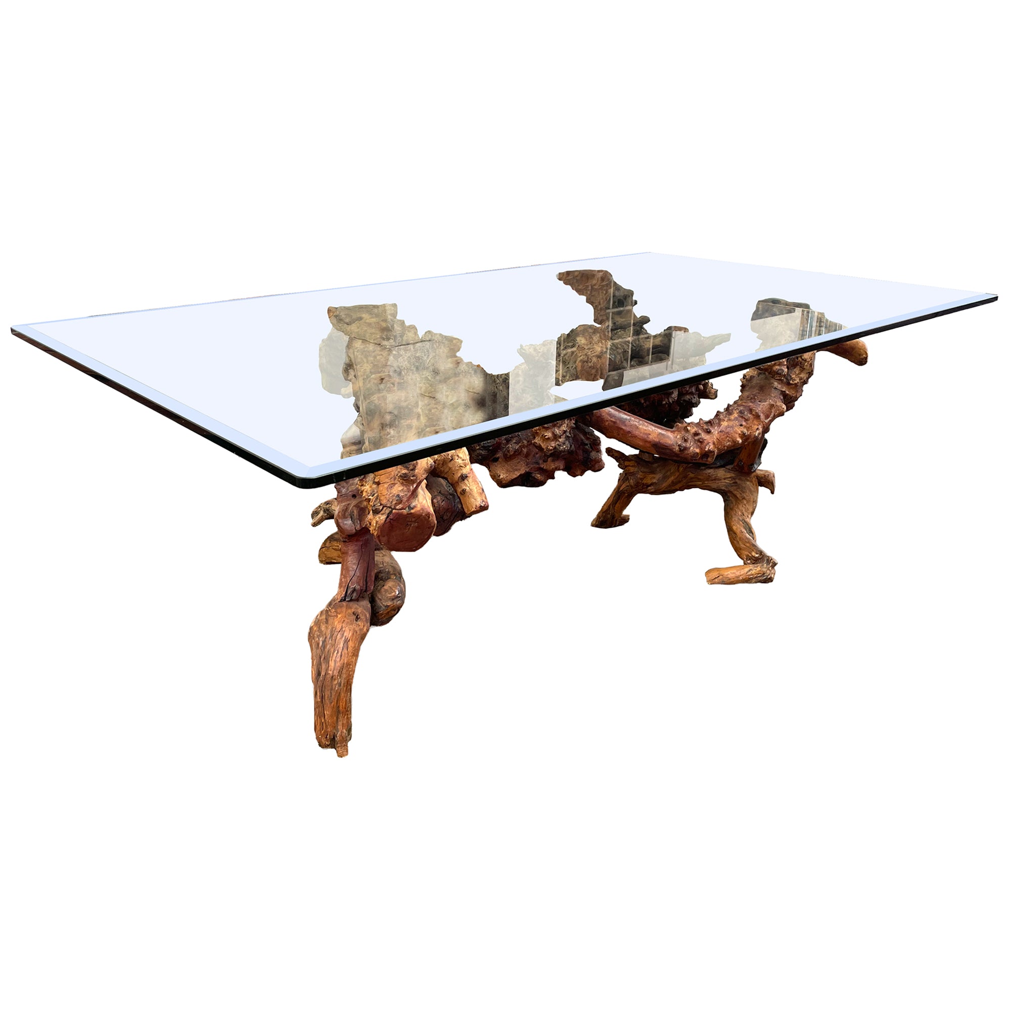 Root-Wood Assemblage & Glass Dining Table