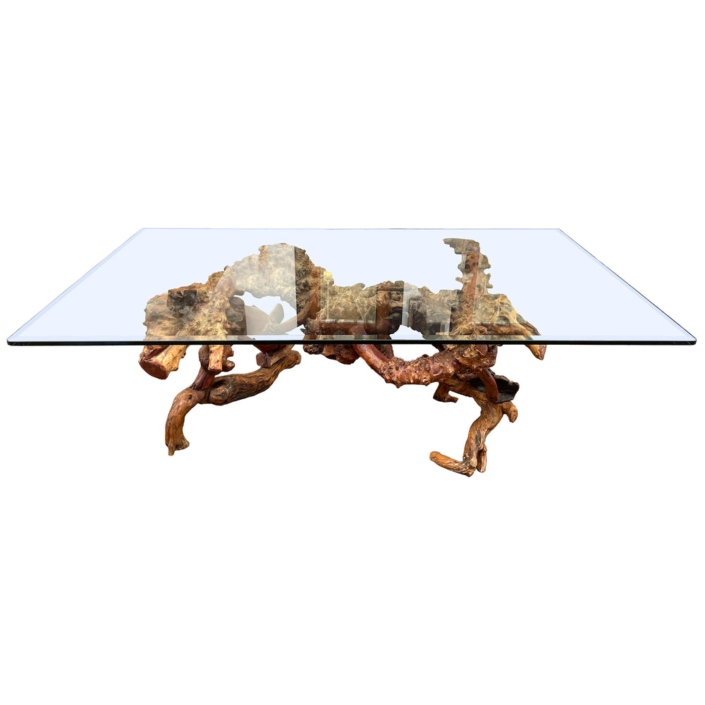 Root-Wood Assemblage & Glass Dining Table